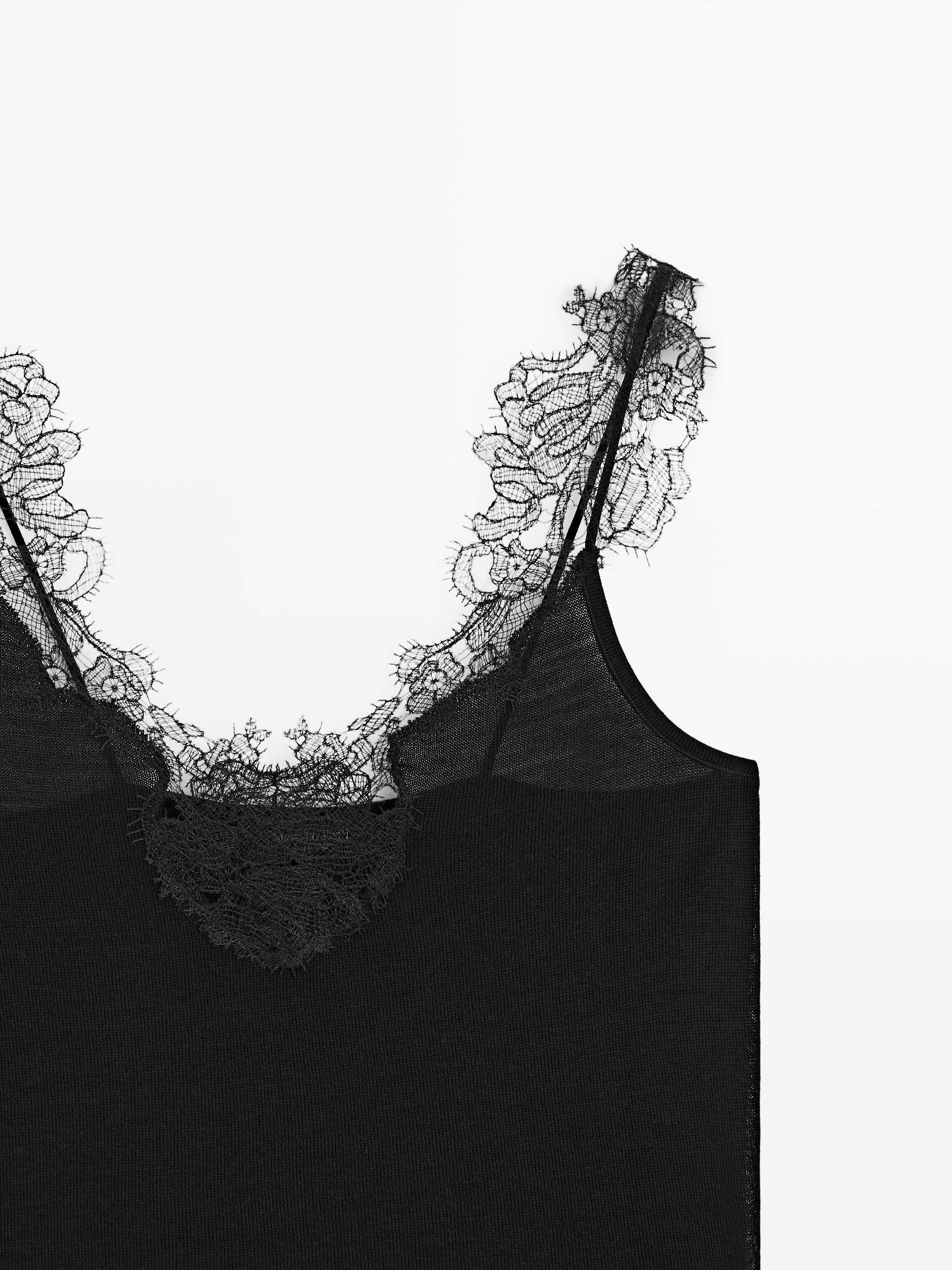 Strick-Top mit Trägern und Spitze