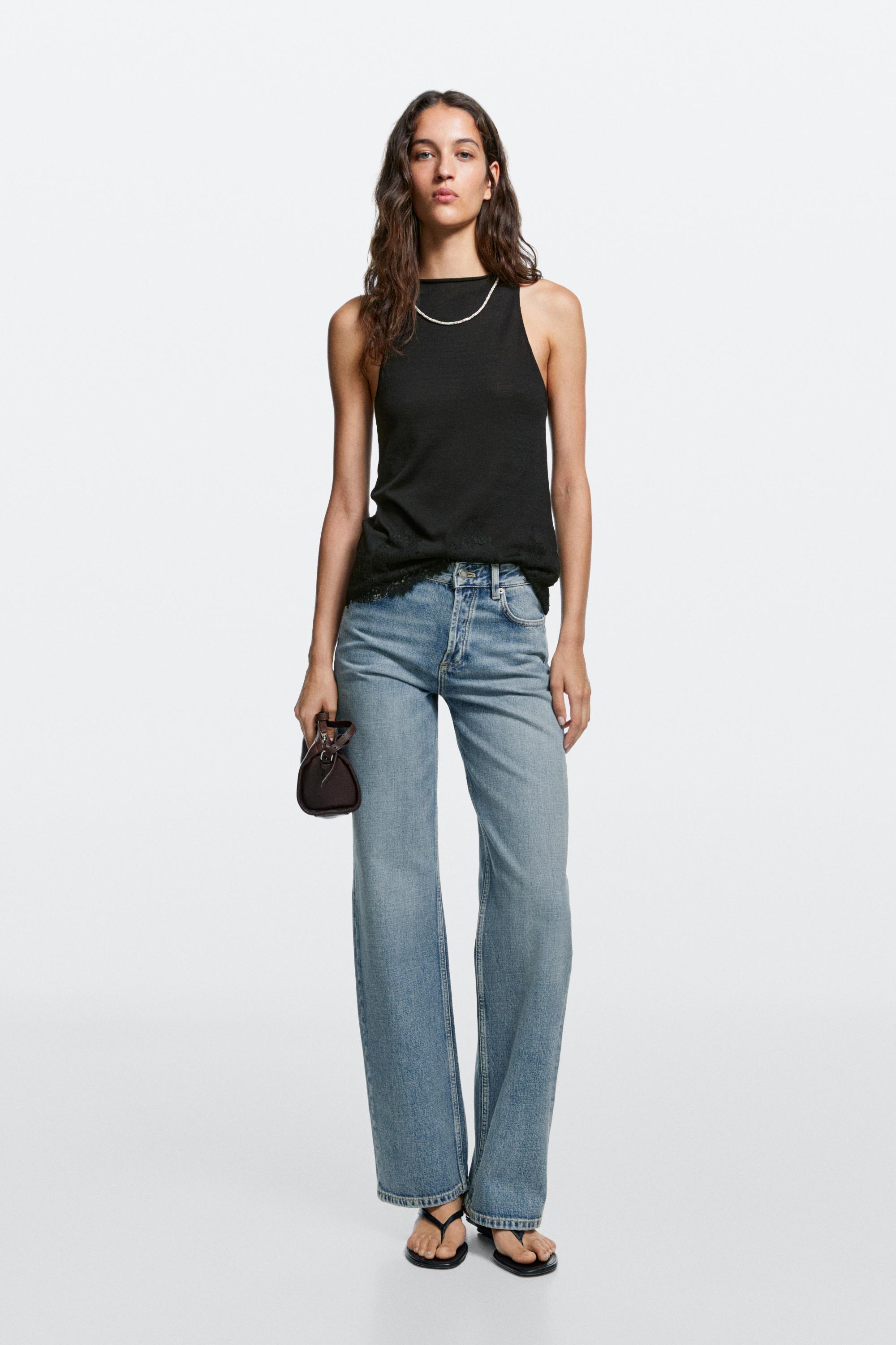 Mid-waist wide-leg jeans — Light Blue