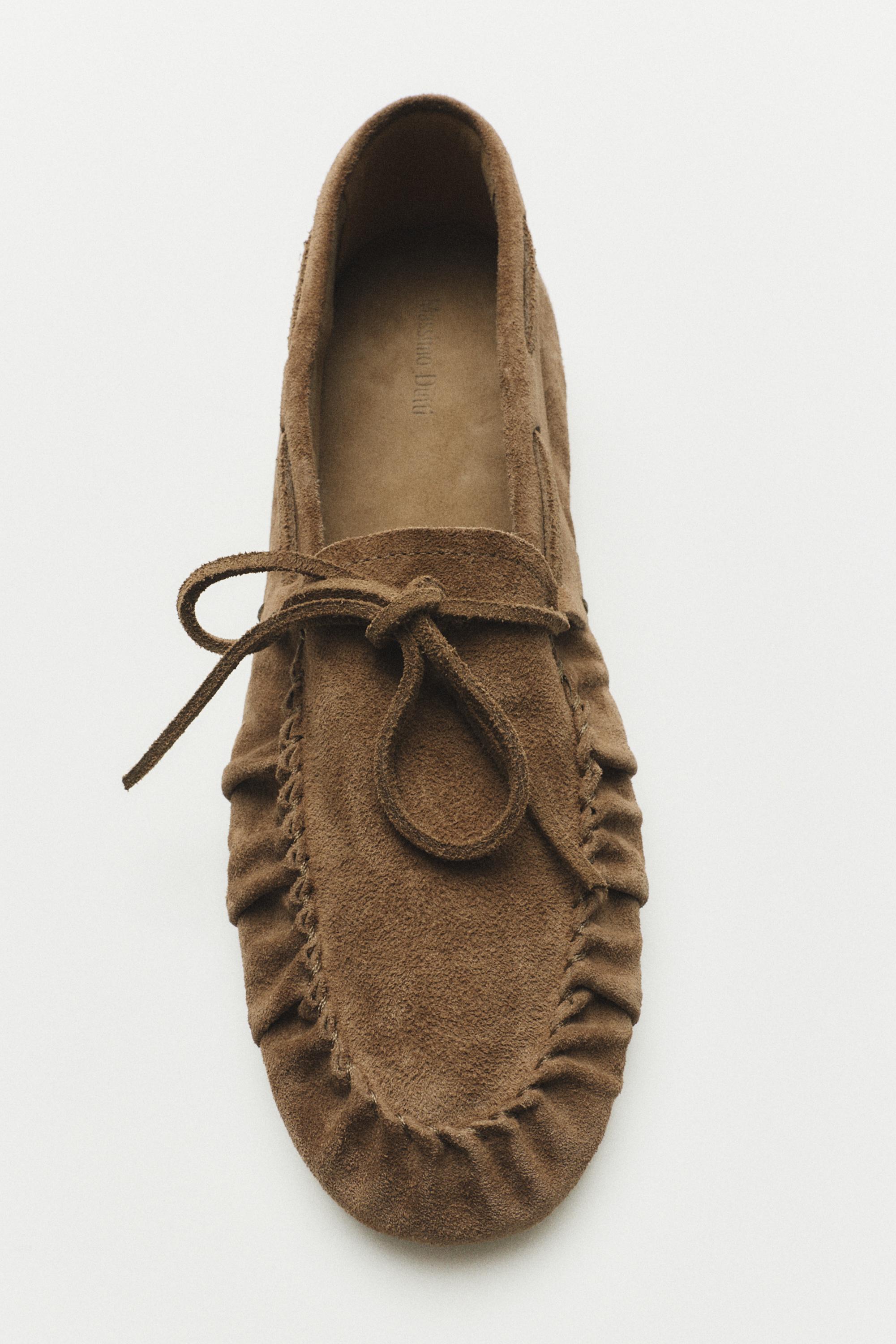 Soft leather loafers with gathered detail — MINK