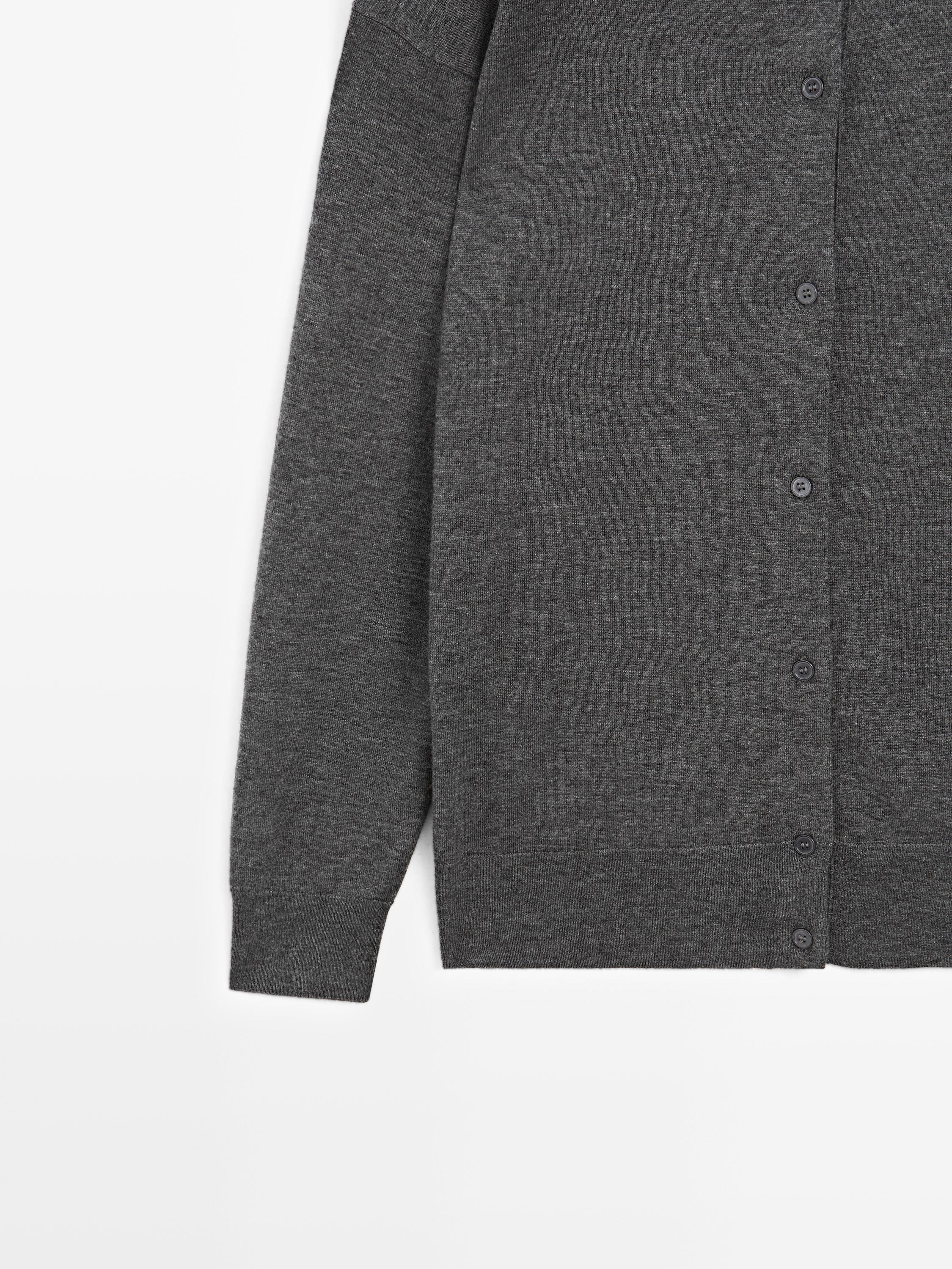 Long knit buttoned cardigan — MEDIUM GREY