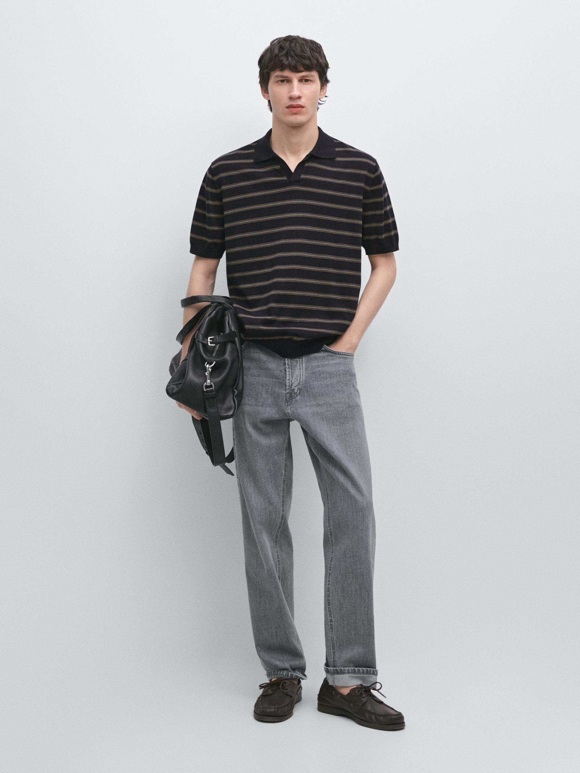 Maglia A Polo A Righe A Contrasto - Blu Marino - M - Massimo Dutti - Maschile