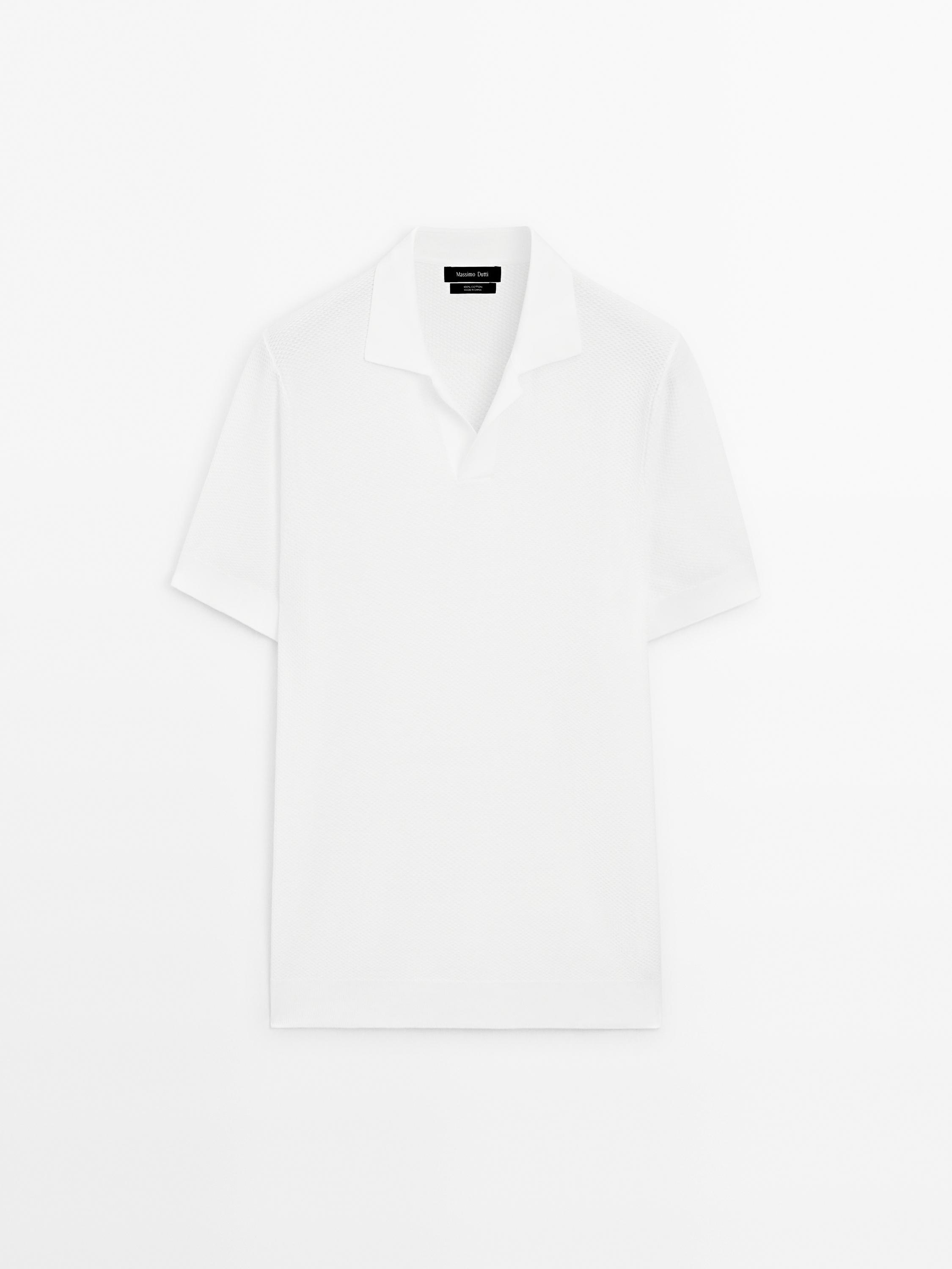 Textured knit short sleeve polo shirt