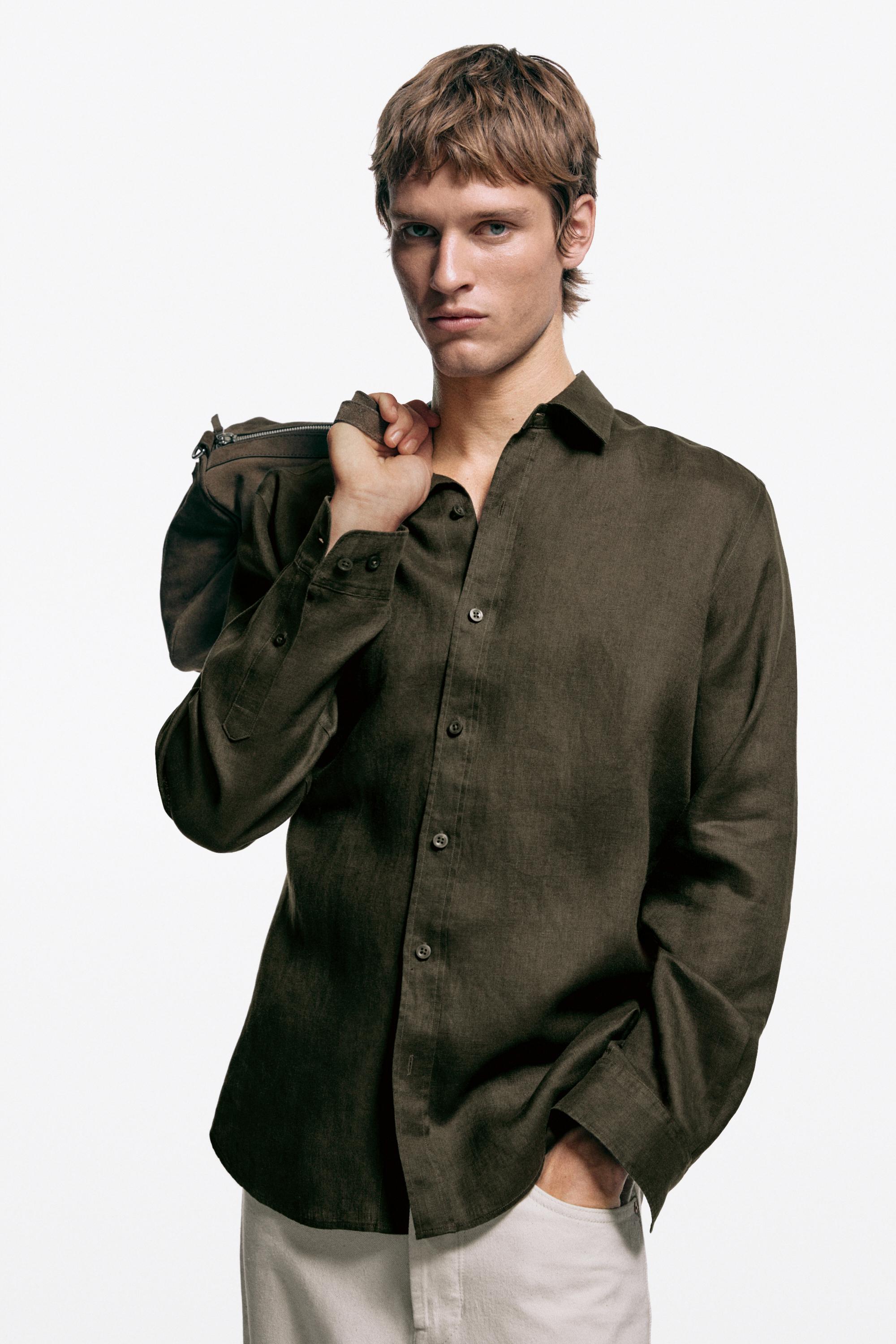 100% linen slim fit shirt — Sea green