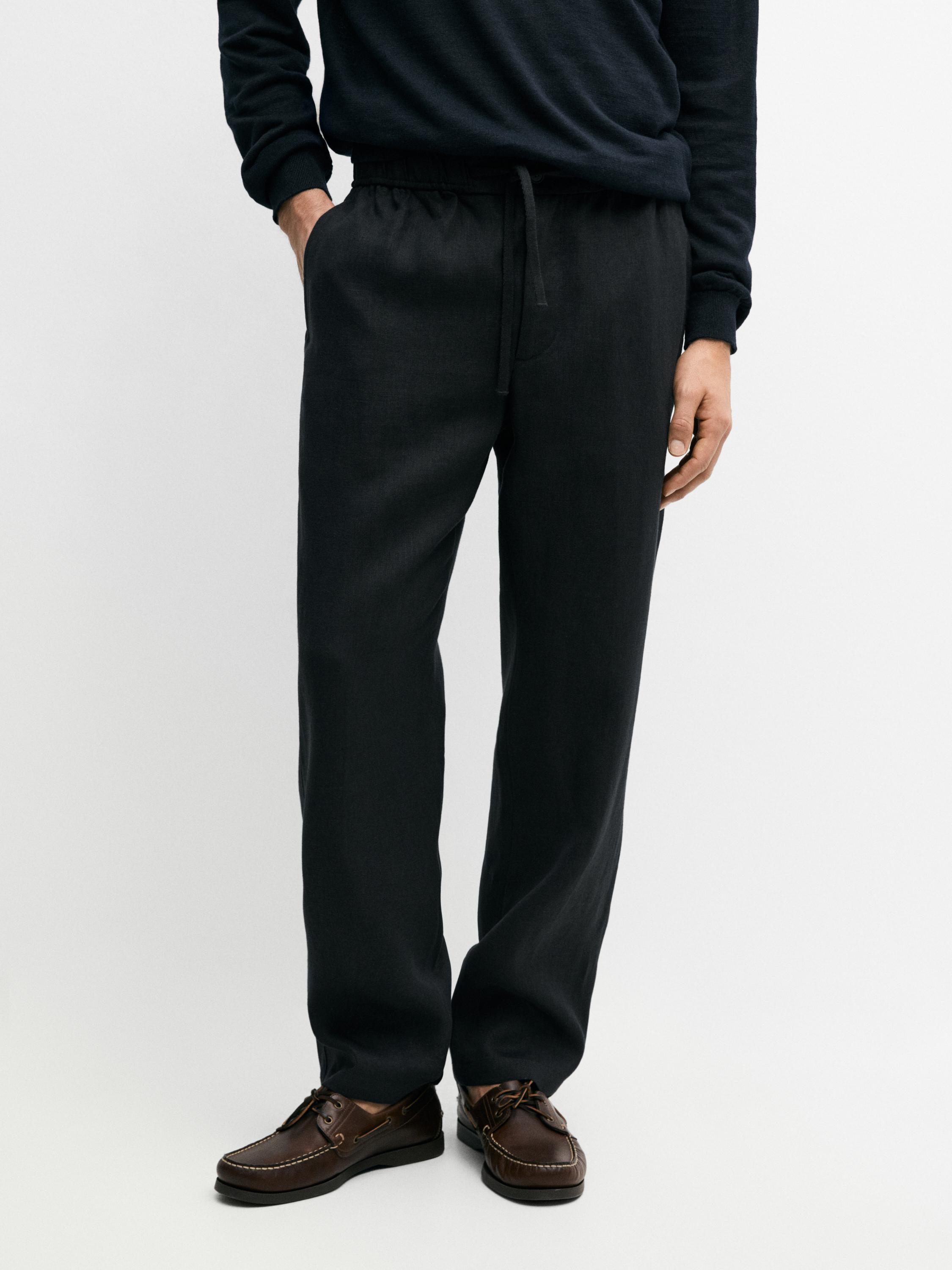 Linen jogger fit pants — BLACK