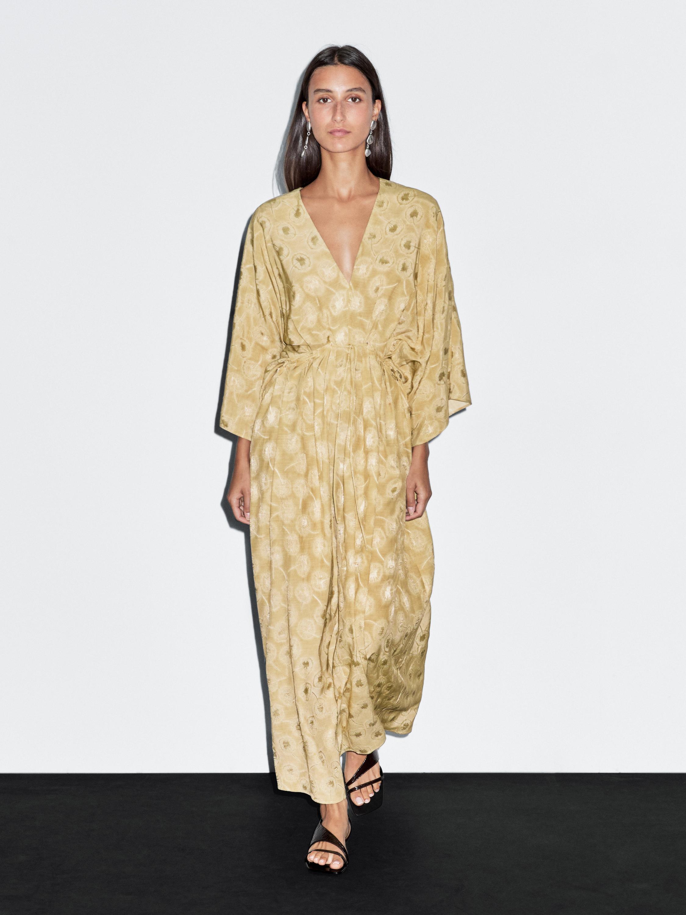 فستان فضفاض متوسط الطول بطبعة جاكار