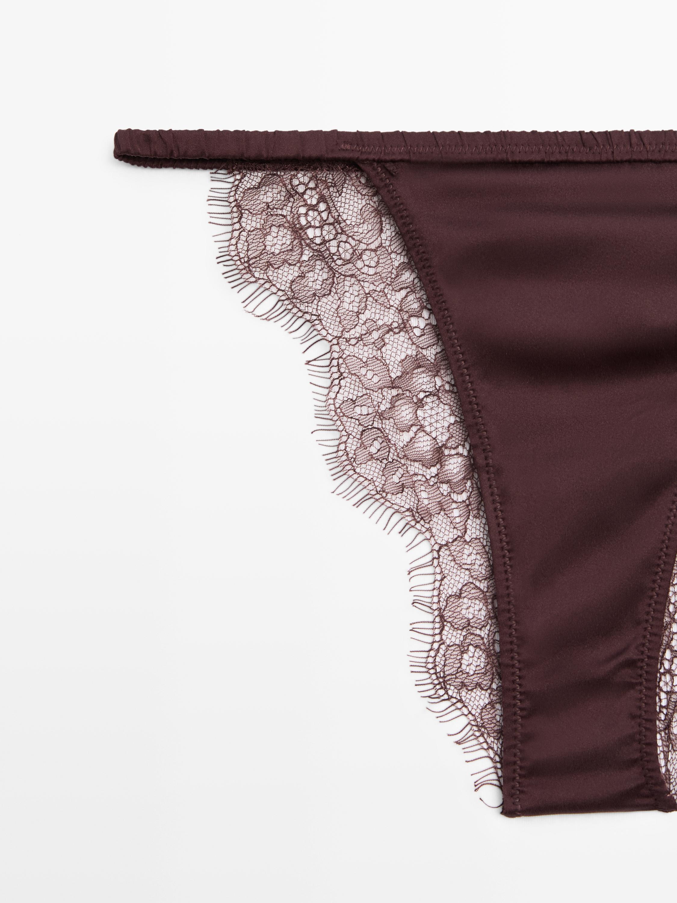 Silk briefs with lace detail — BROWN