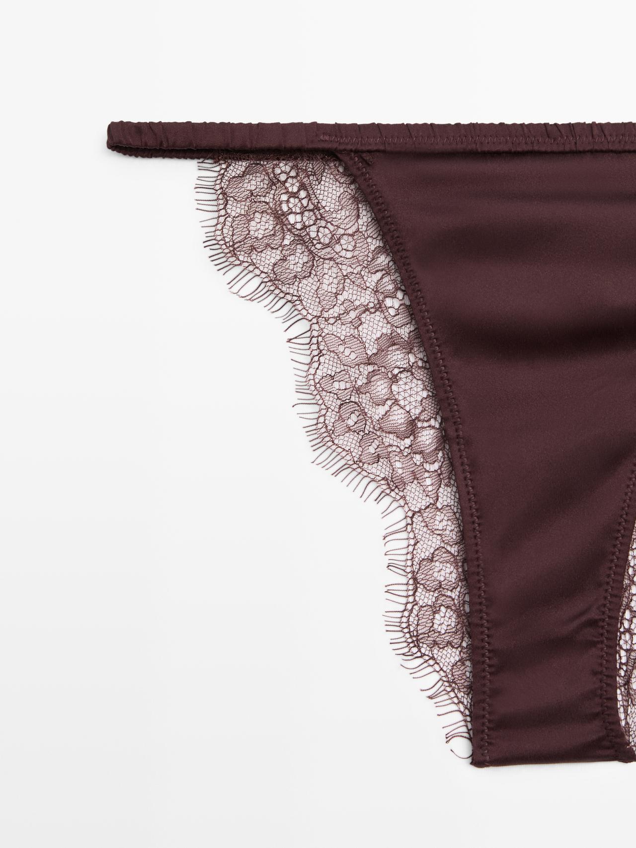 Silk briefs with lace detail — BROWN