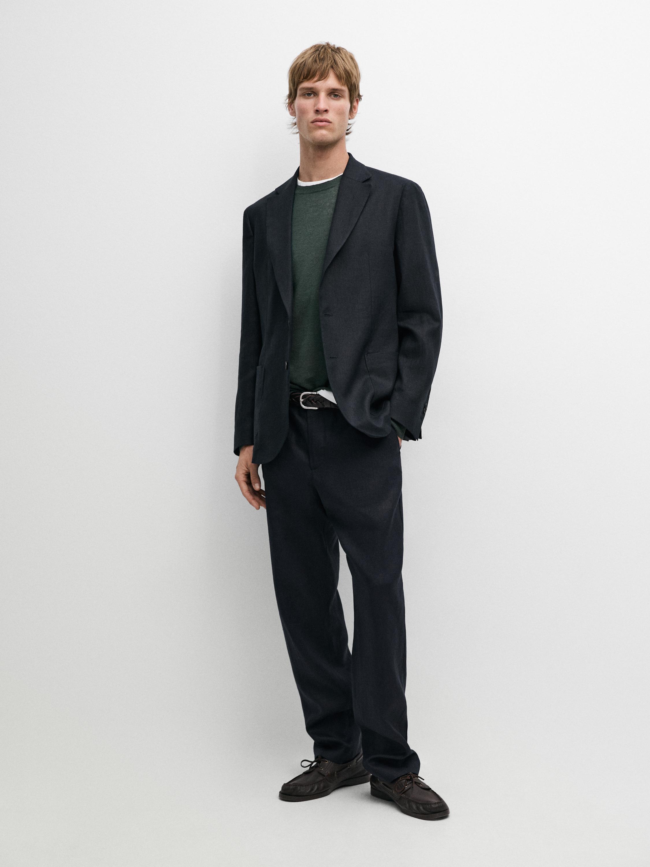 100% linen suit blazer — NAVY BLUE