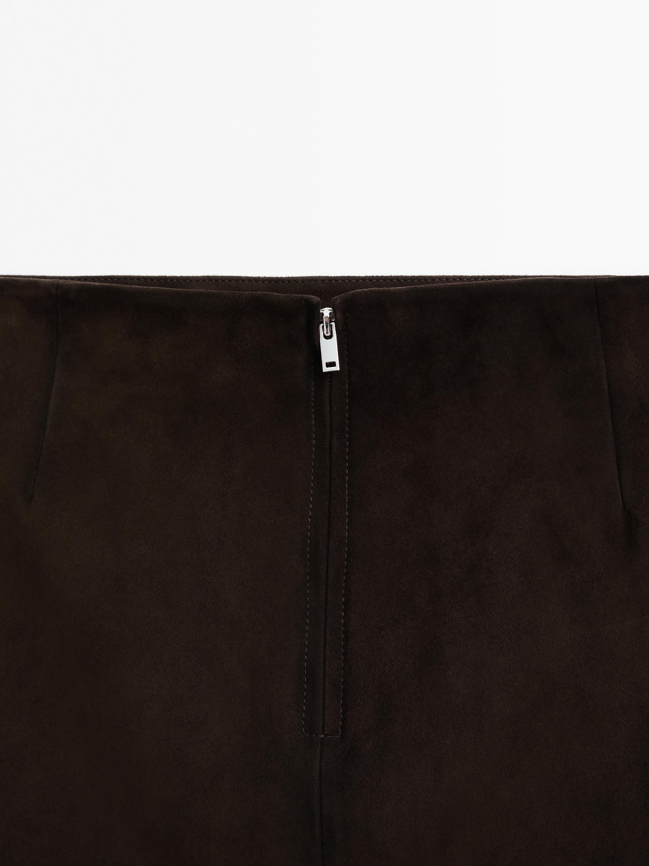 Suede leather mini skirt