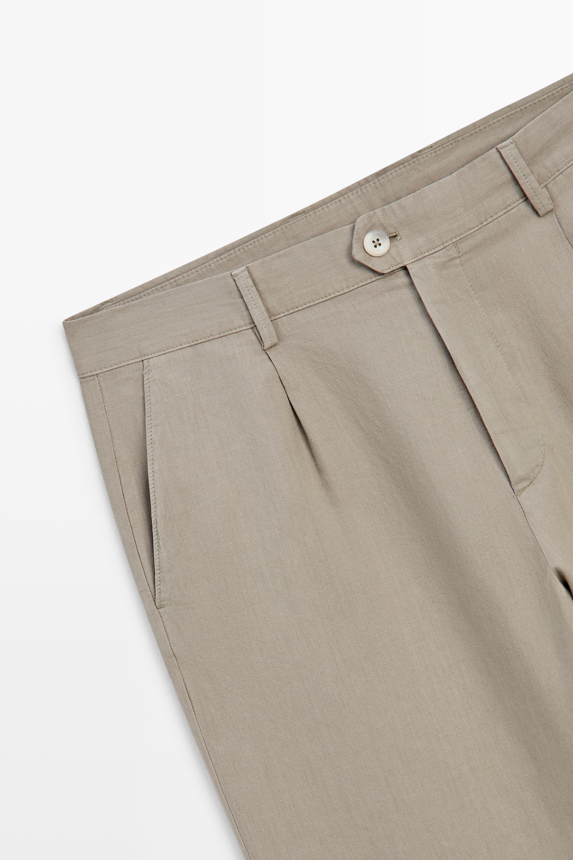 Straight-leg linen and cotton trousers with darts — BEIGE