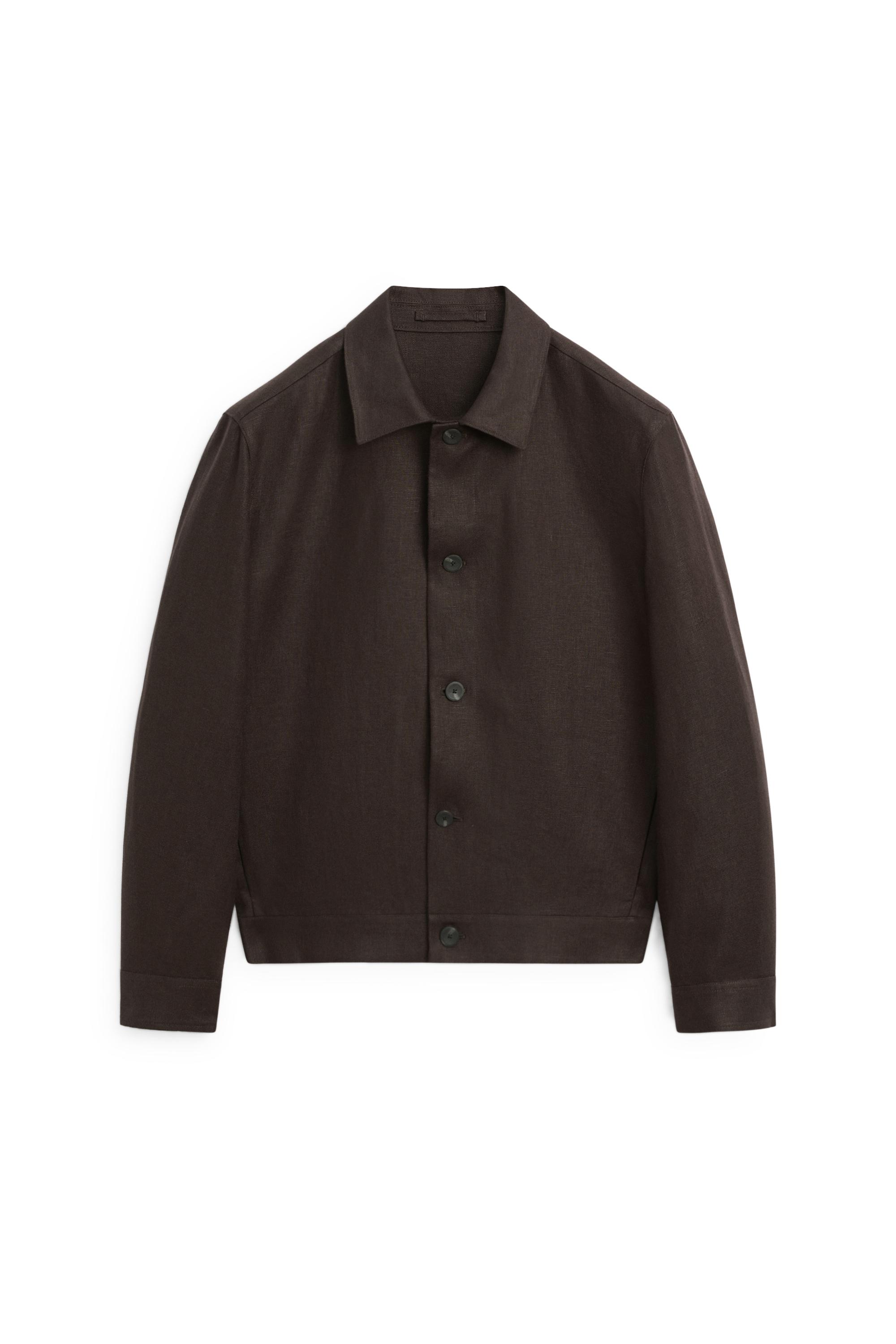 100% linen total look overshirt — BROWN