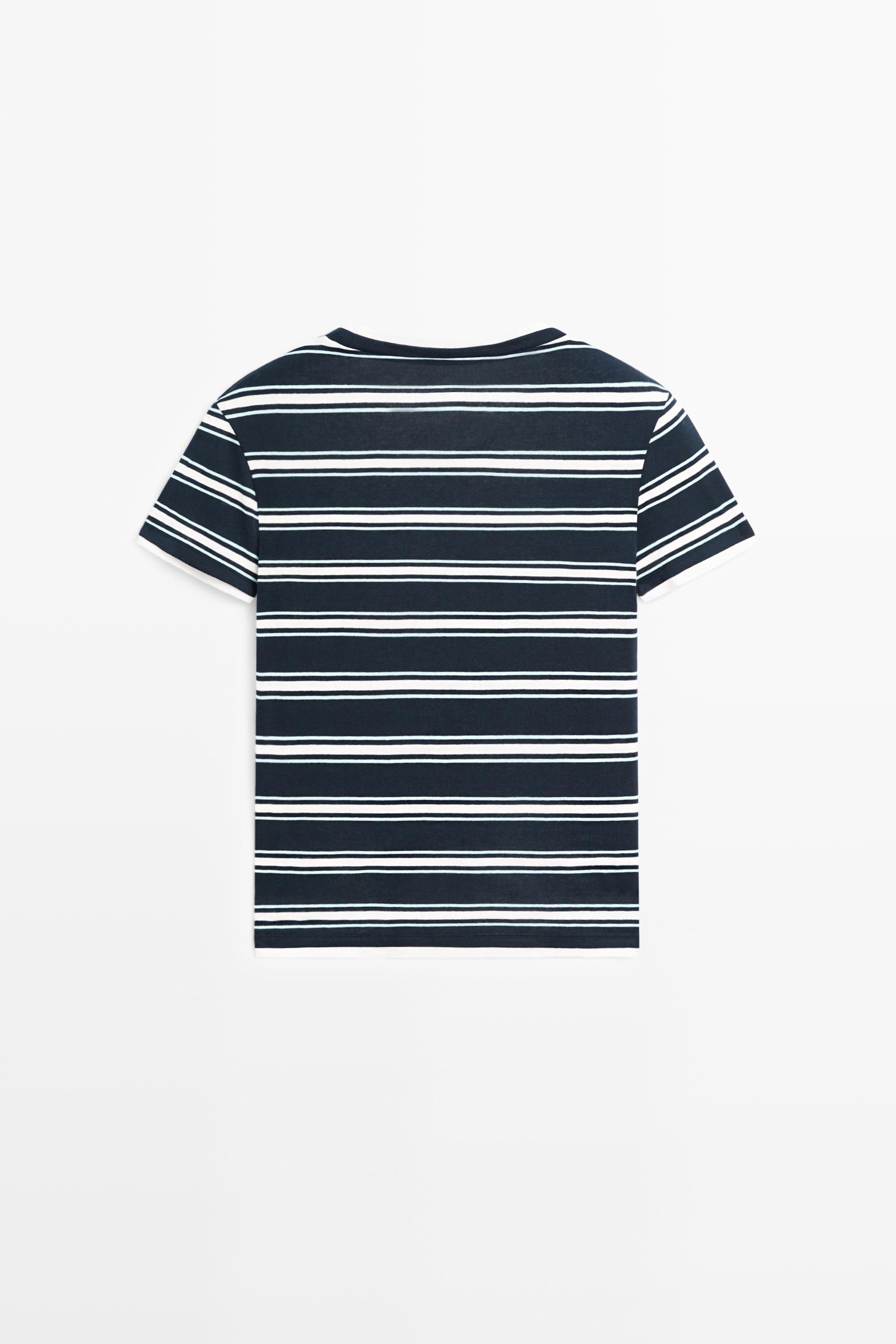 Double-layer striped short sleeve T-shirt — BLUE