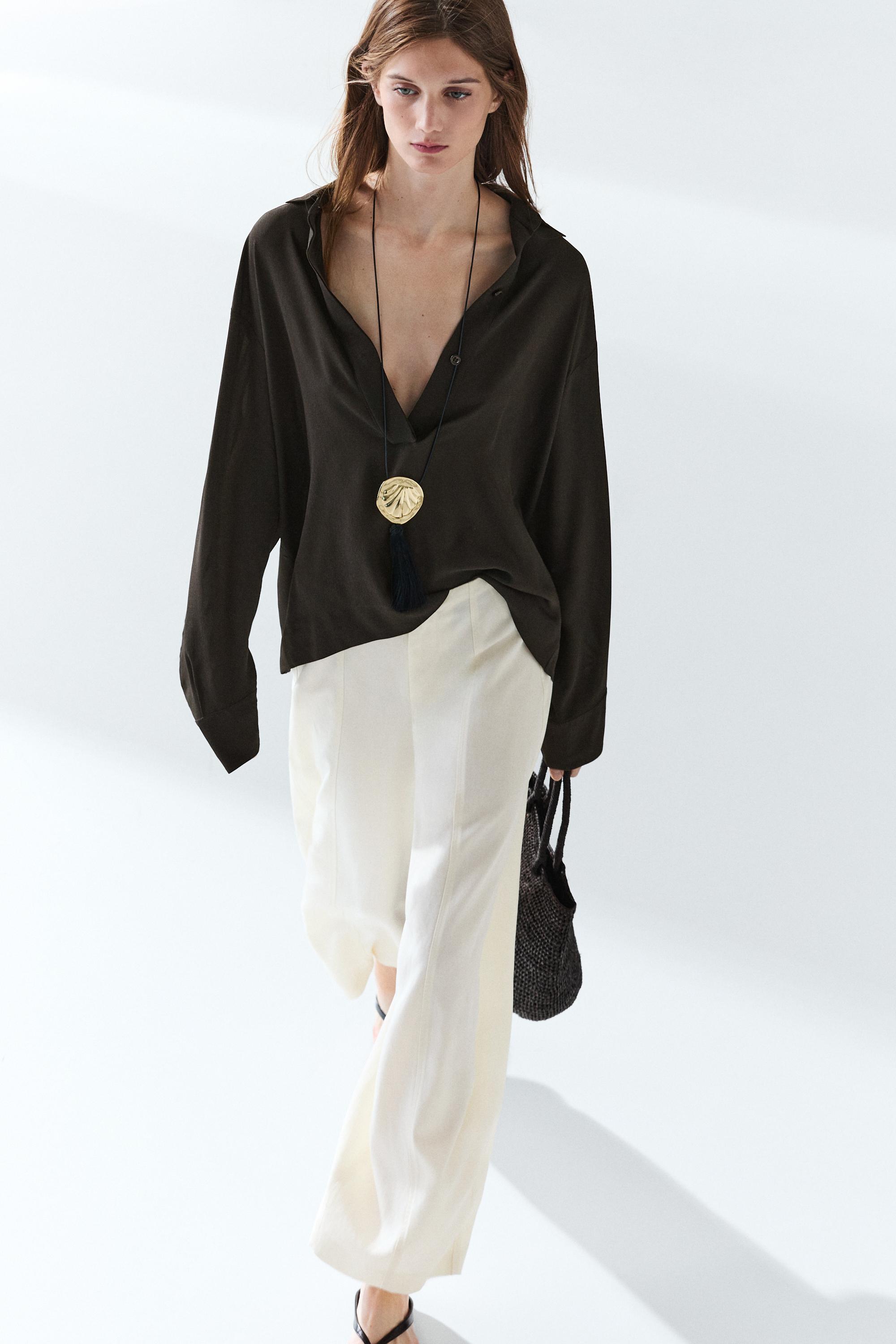 Flowing button-up shirt — Chocolate