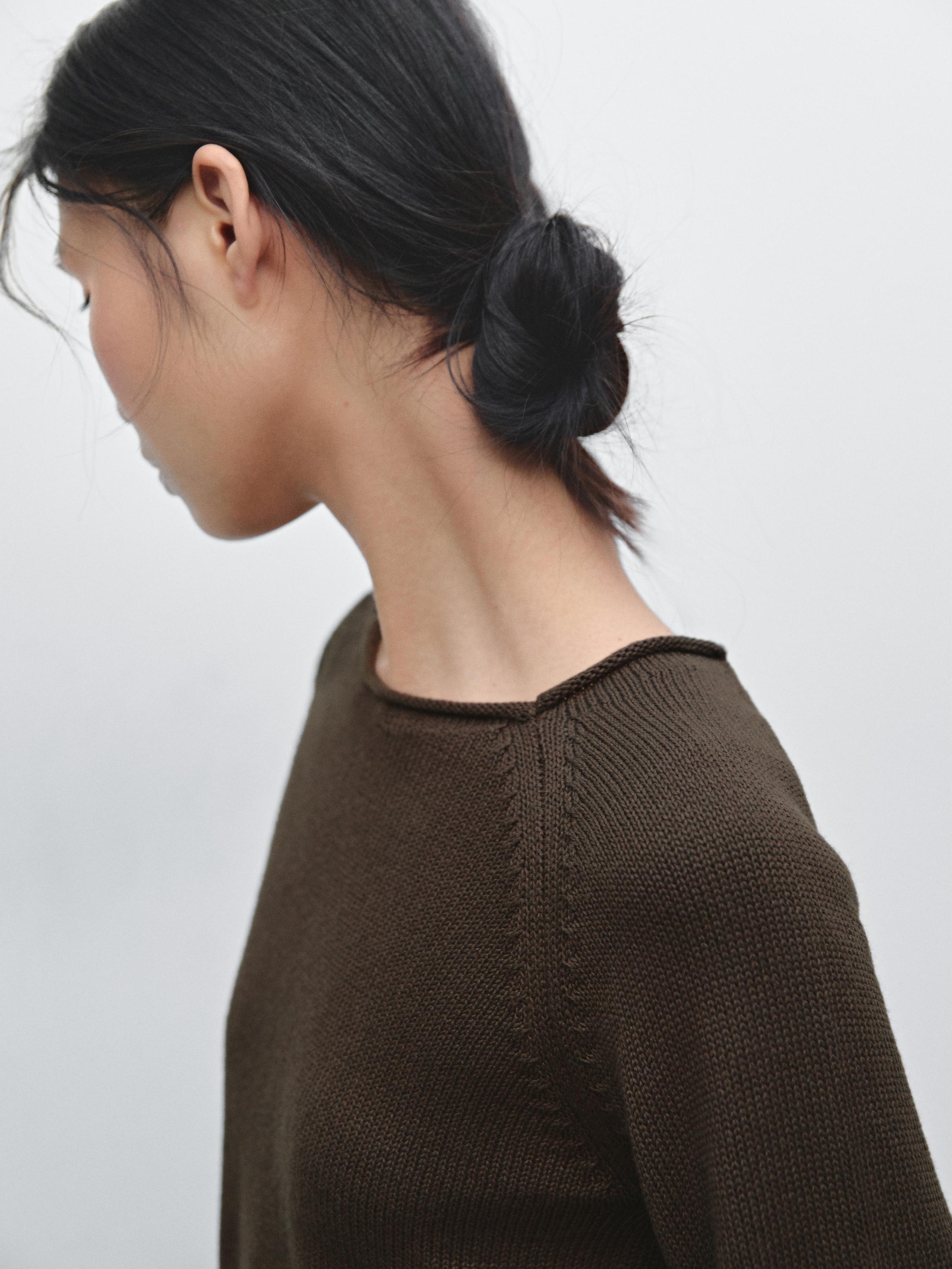 Purl knit cutwork sweater