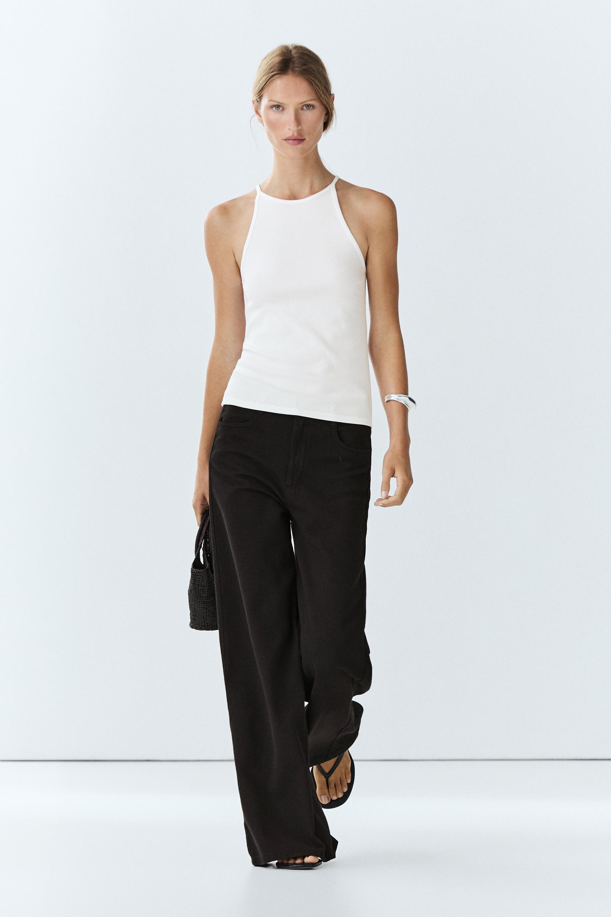 Cotton blend halter top — WHITE