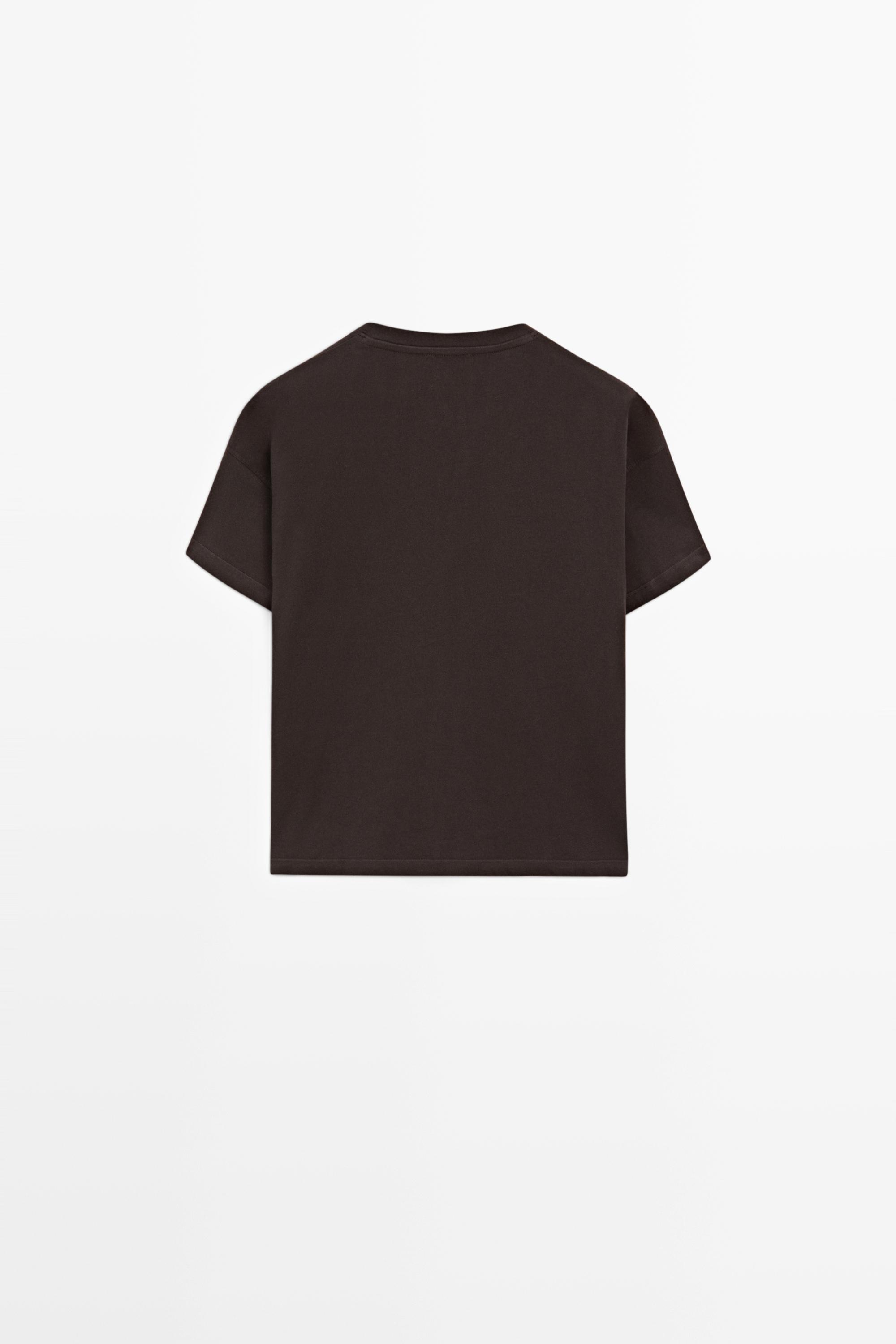 Flowing cropped fit V-neck T-shirt — BROWN
