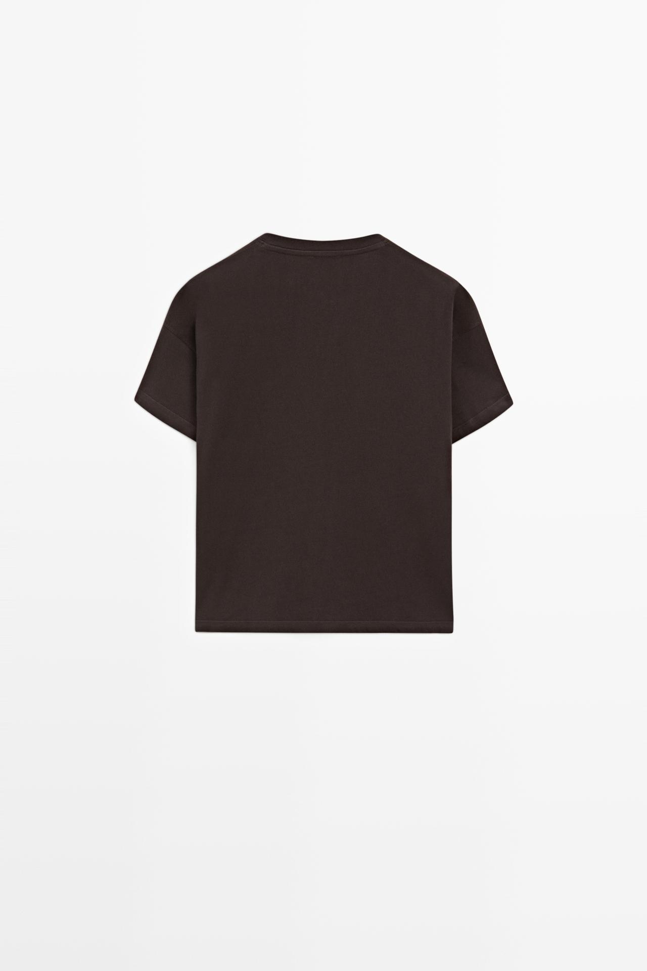 Flowing cropped fit V-neck T-shirt — BROWN
