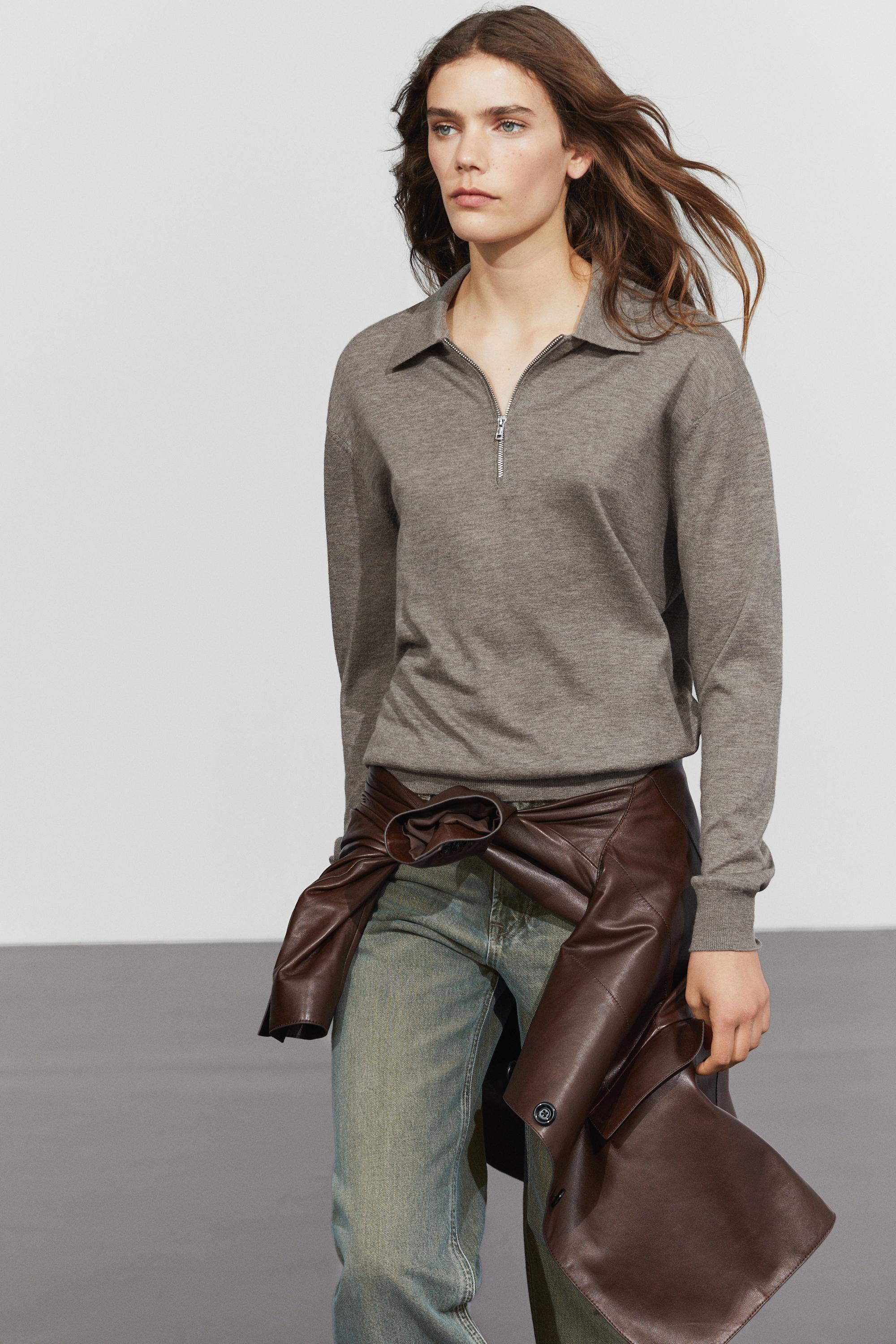 Wool blend quarter-zip knit sweater — DARK KHAKI