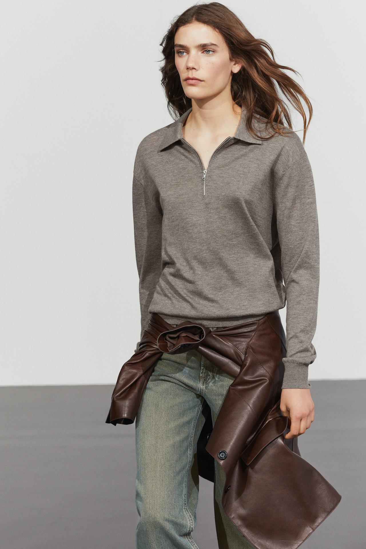 Wool blend quarter-zip knit sweater — DARK KHAKI