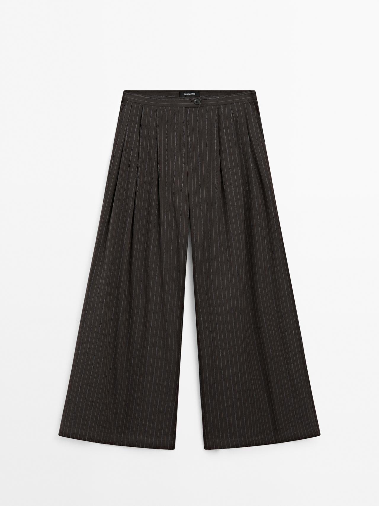 Massimo Dutti - Dame - Bukser Med Brede Ben Og Striber - Sort - 38