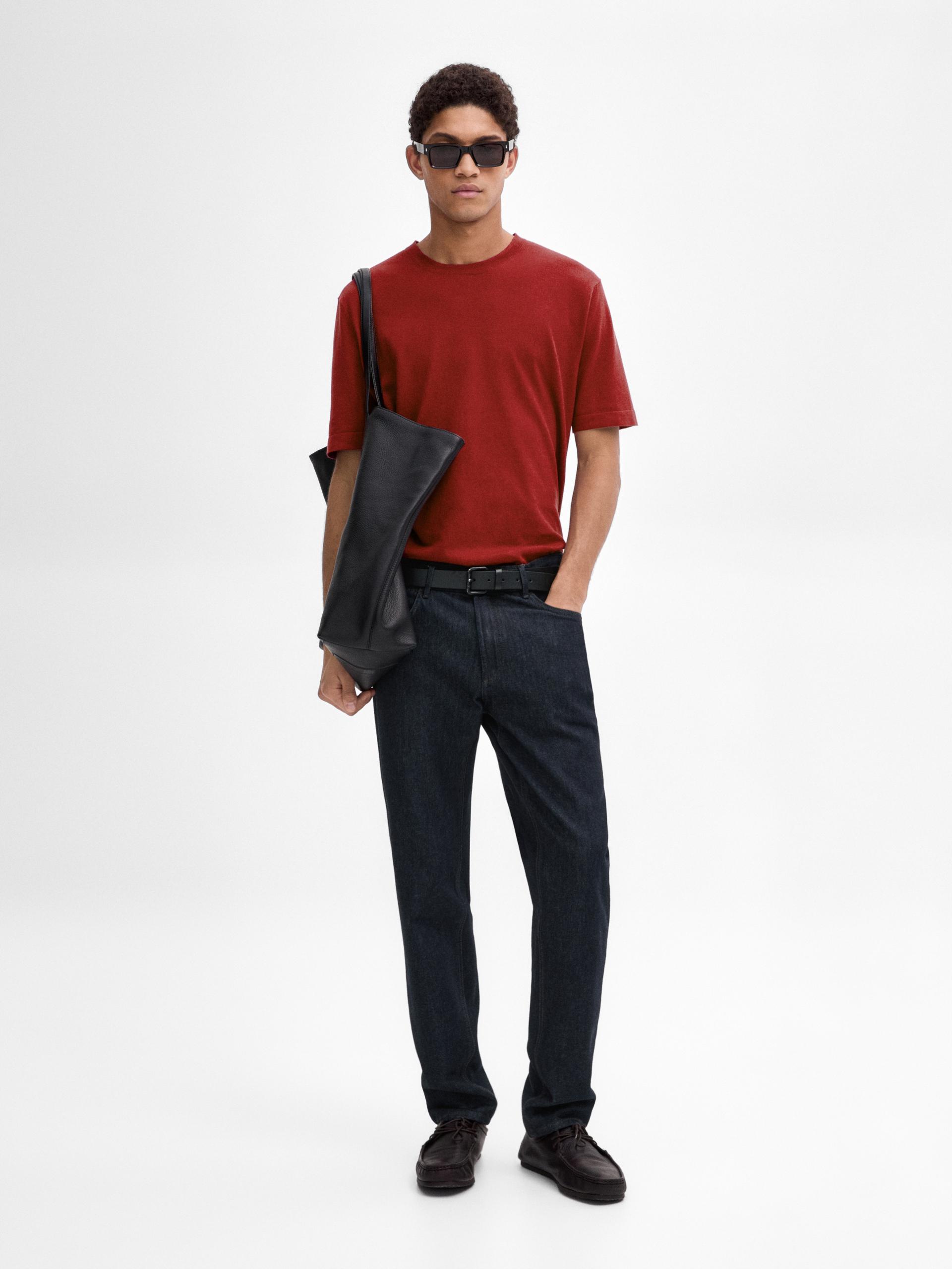 Maglia Lavorata A Maniche Corte In Misto Cotone - Terracotta - Xl - Massimo Dutti - Maschile