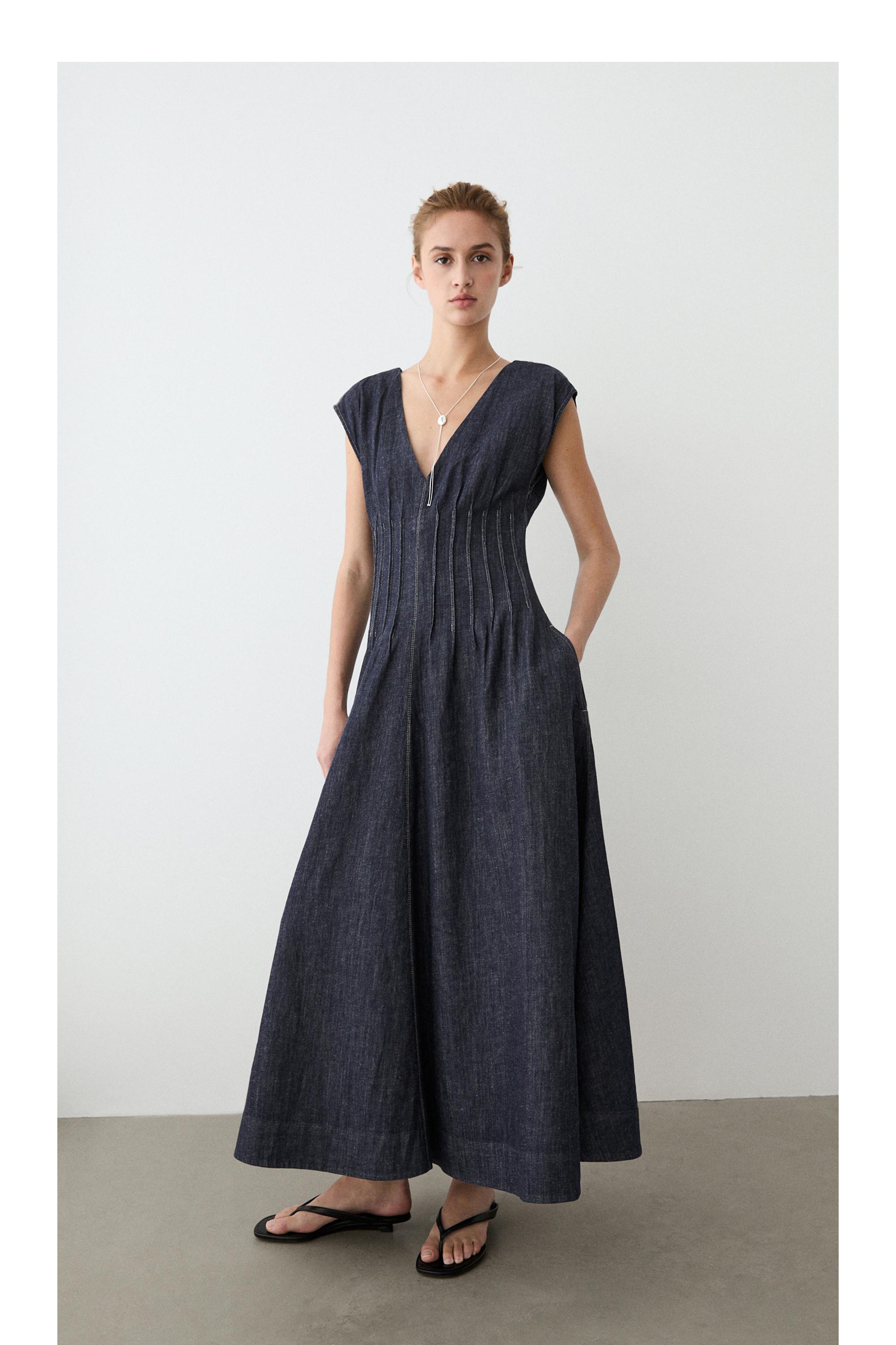 Denim midi dress — DARK BLUE