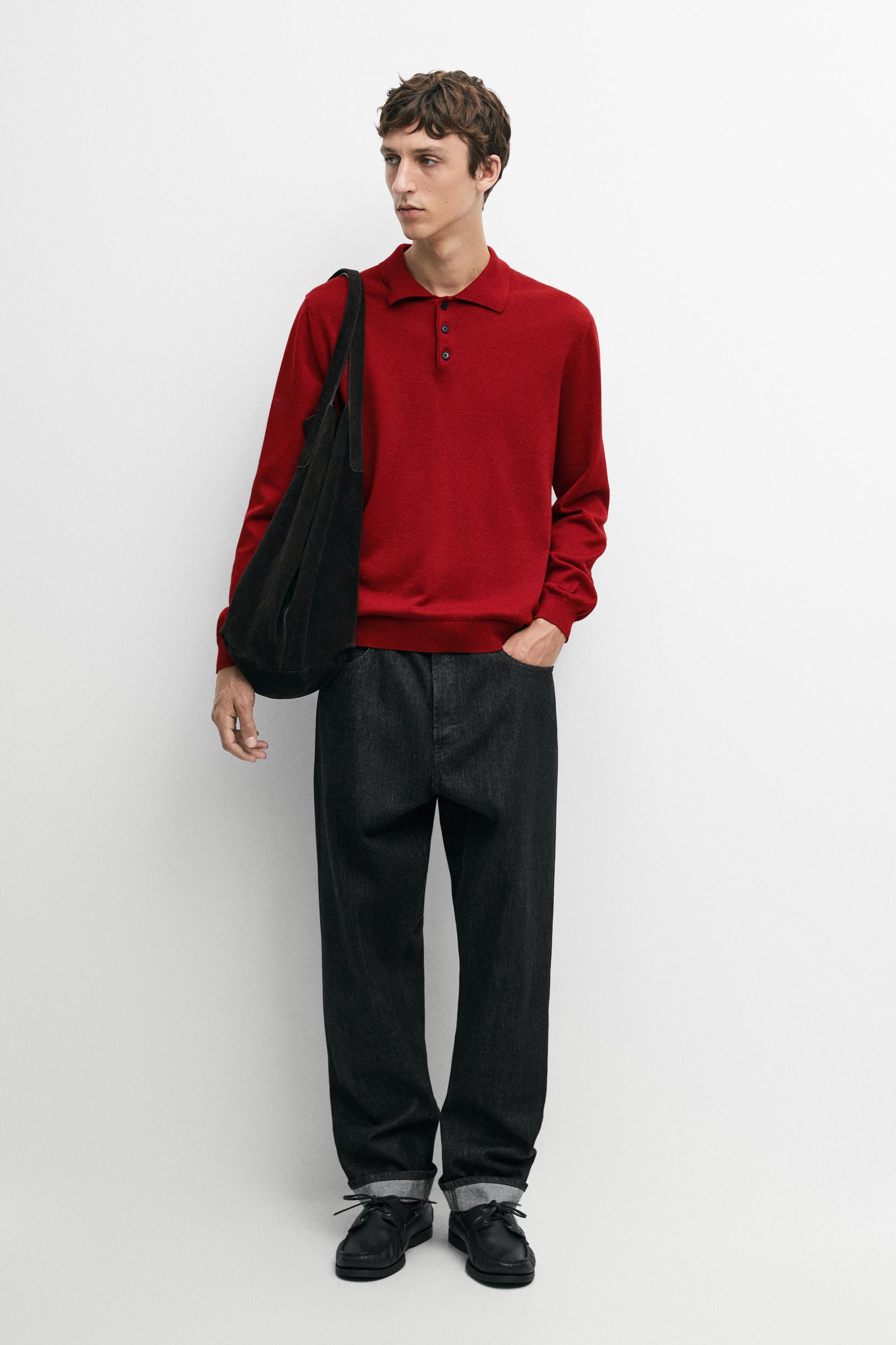 100% cotton knit polo sweater — RED