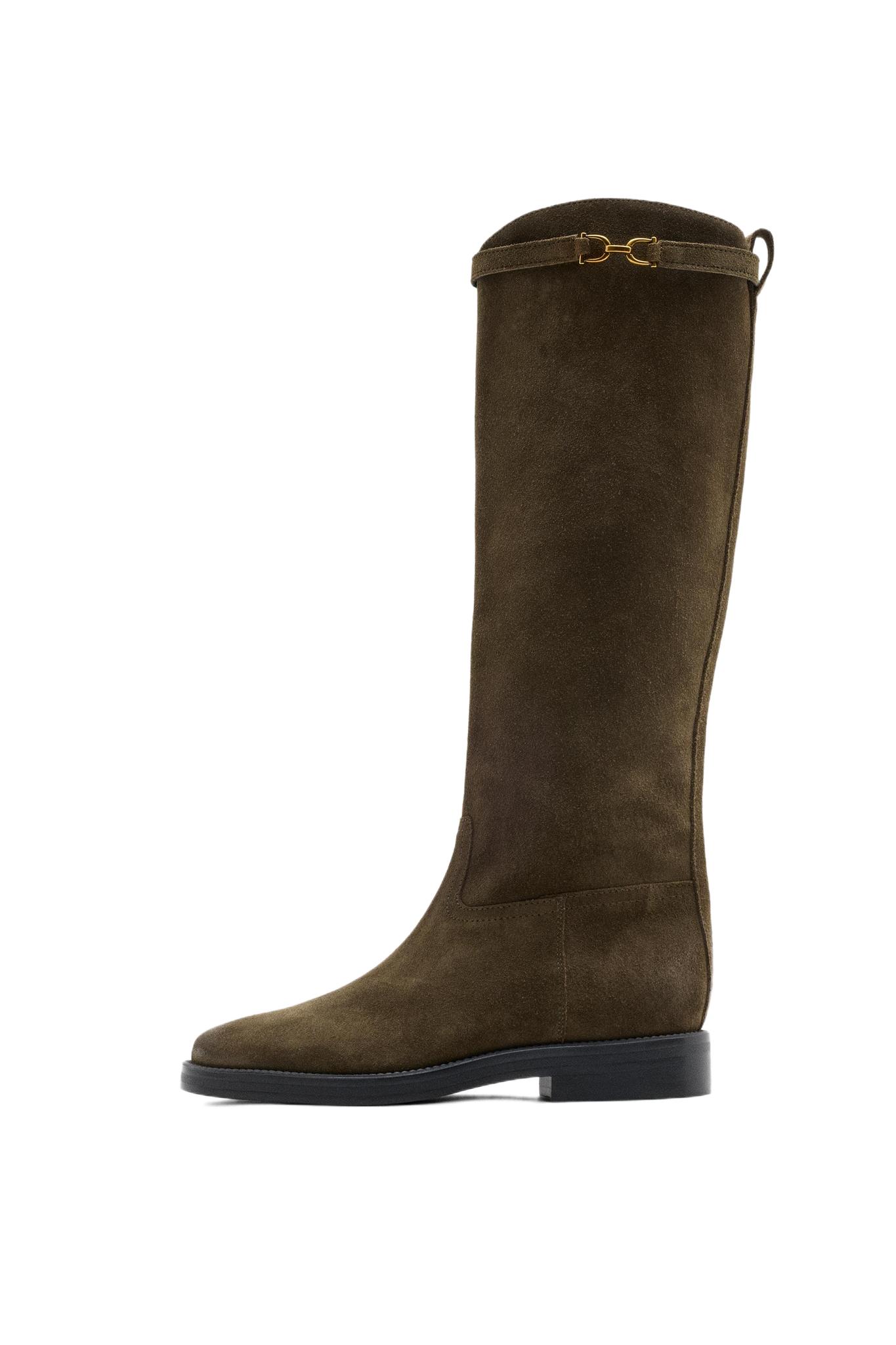 Oiled split suede riding boots — KHAKI