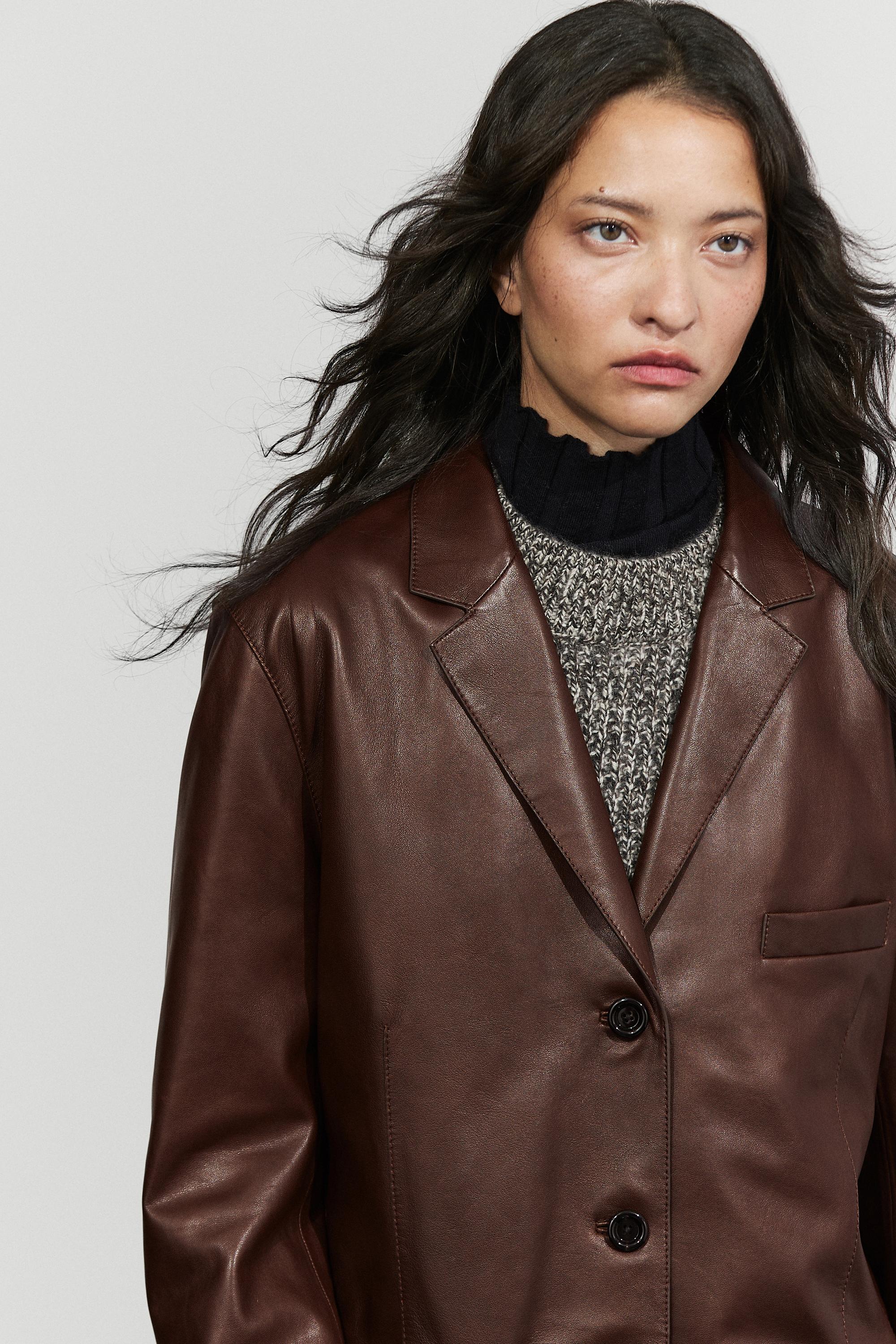 Nappa leather blazer with pocket detail · Brown · Bomberâ Jacket