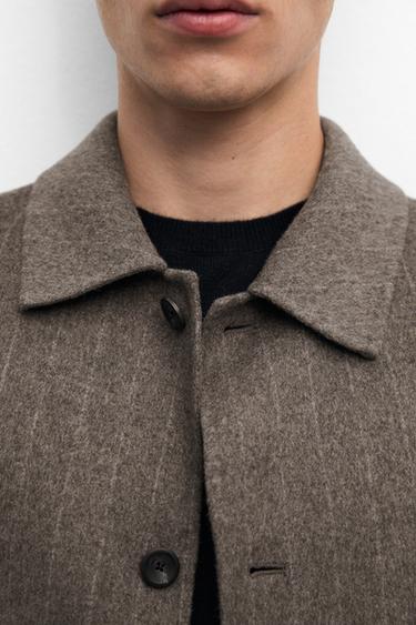 Striped double wool blend jacket — MINK 10