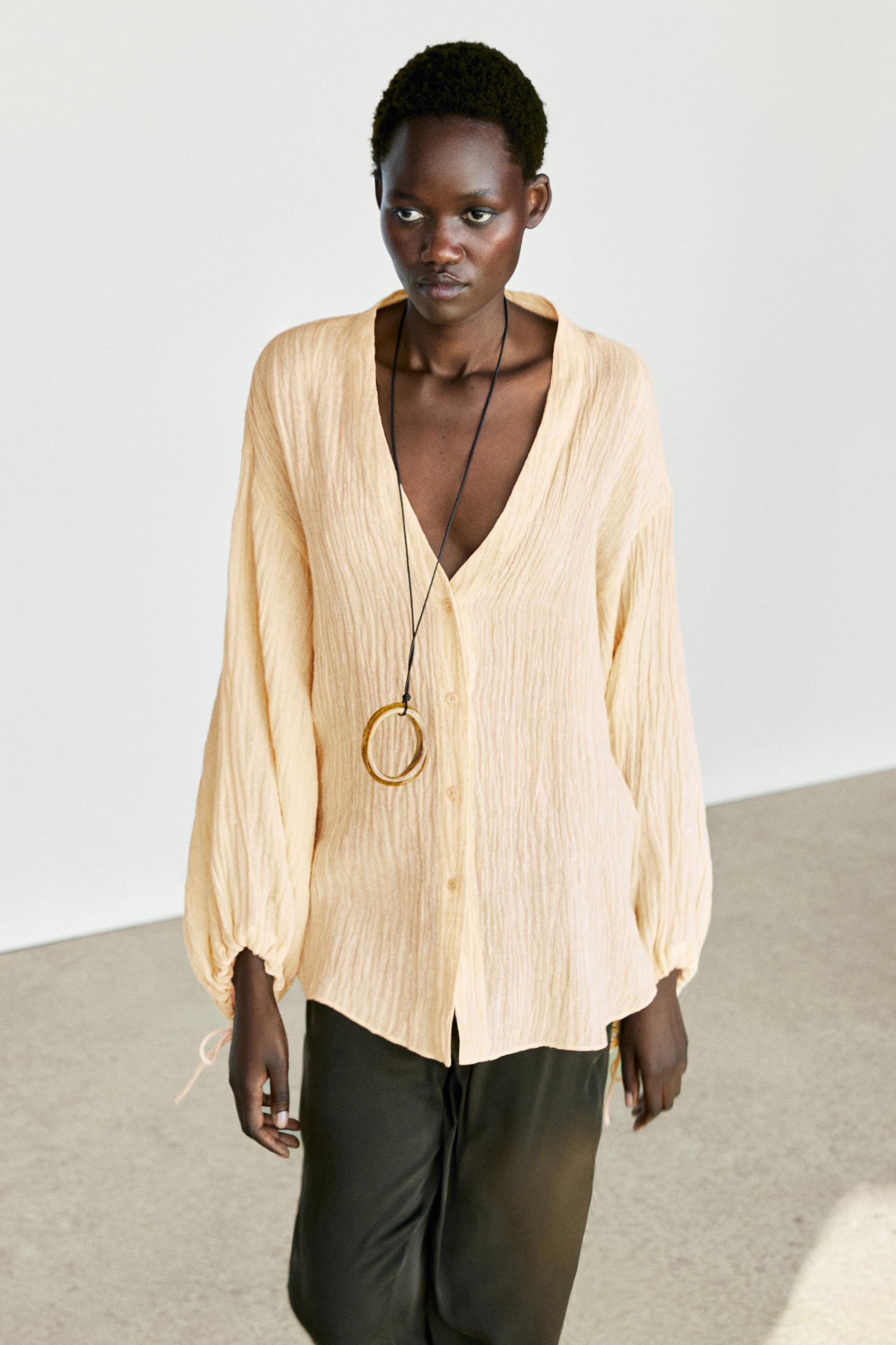 Pleated linen blend shirt