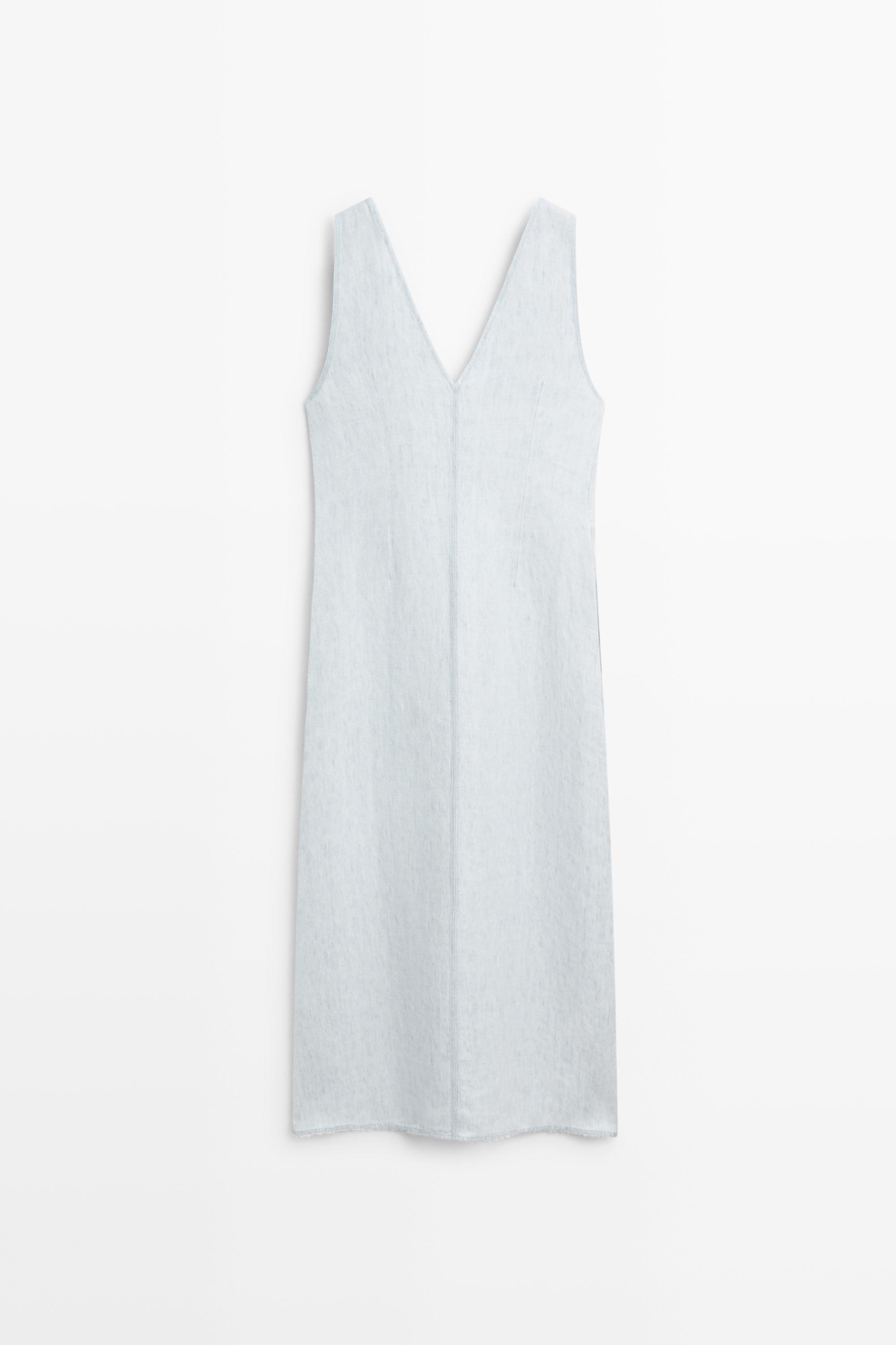 100% Linen Midi Dress - STUDIO — Light Blue