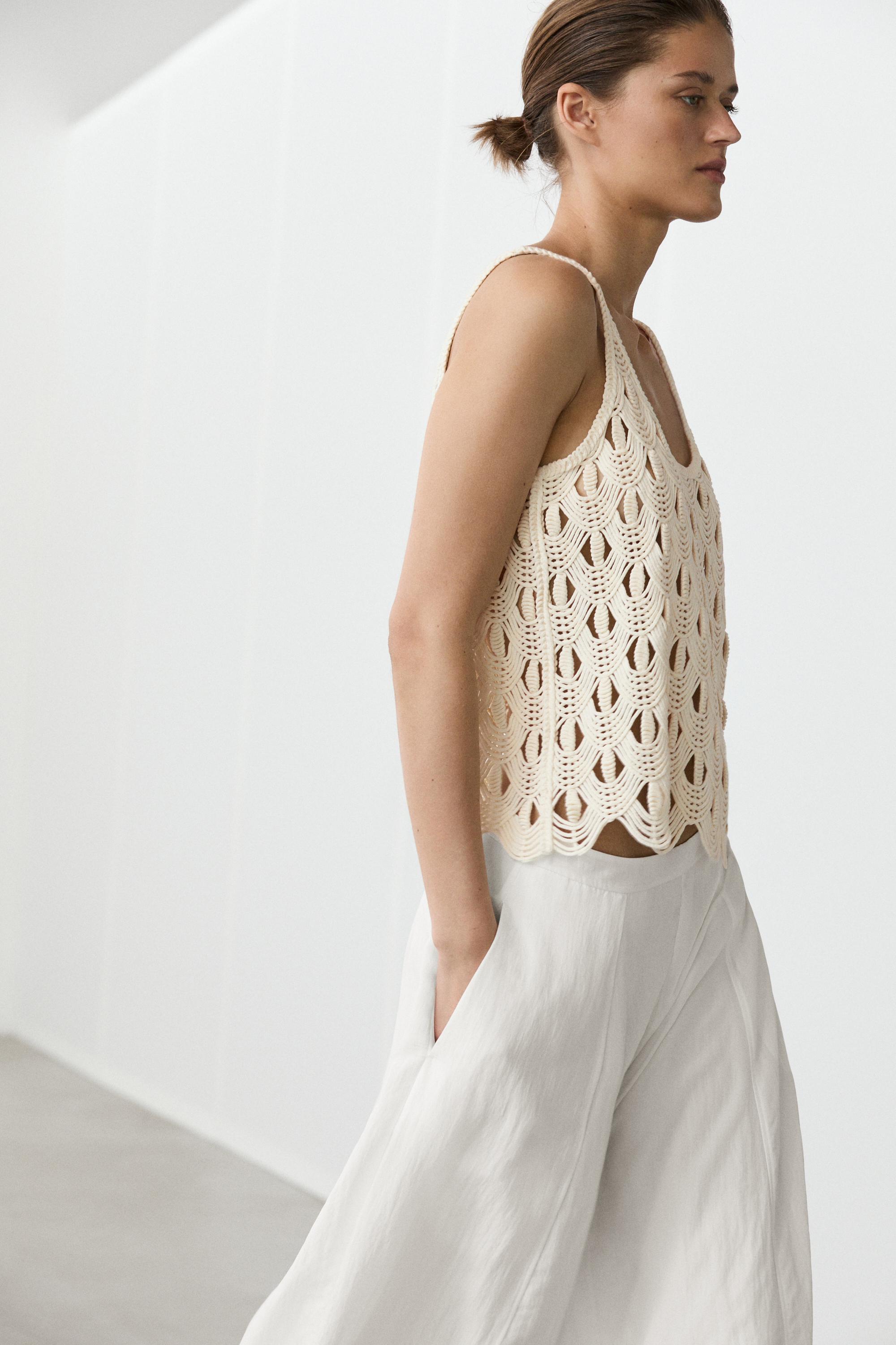 Strappy top with crochet detail — CREAM