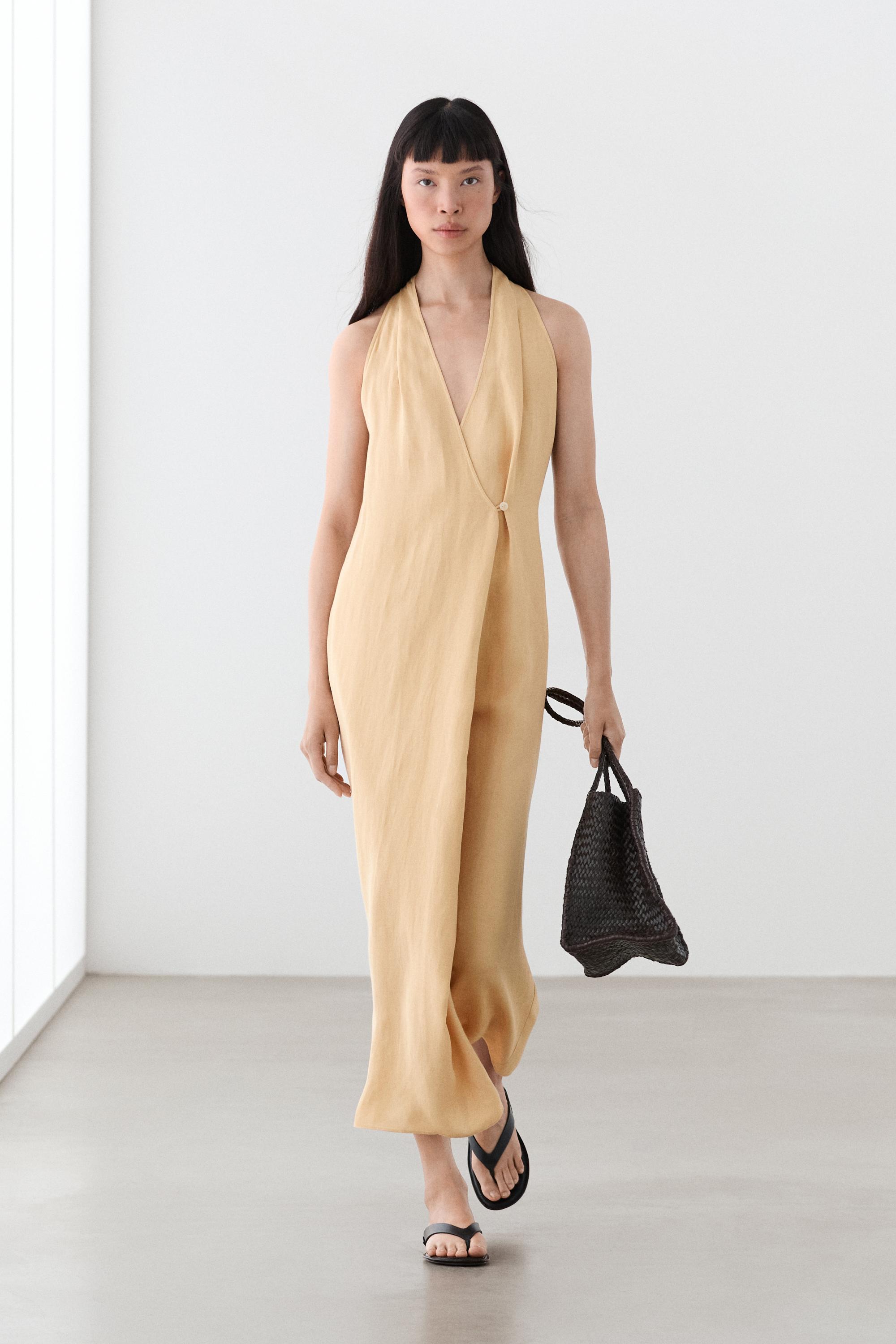 Midi dress with button detail — PALE YELLOW