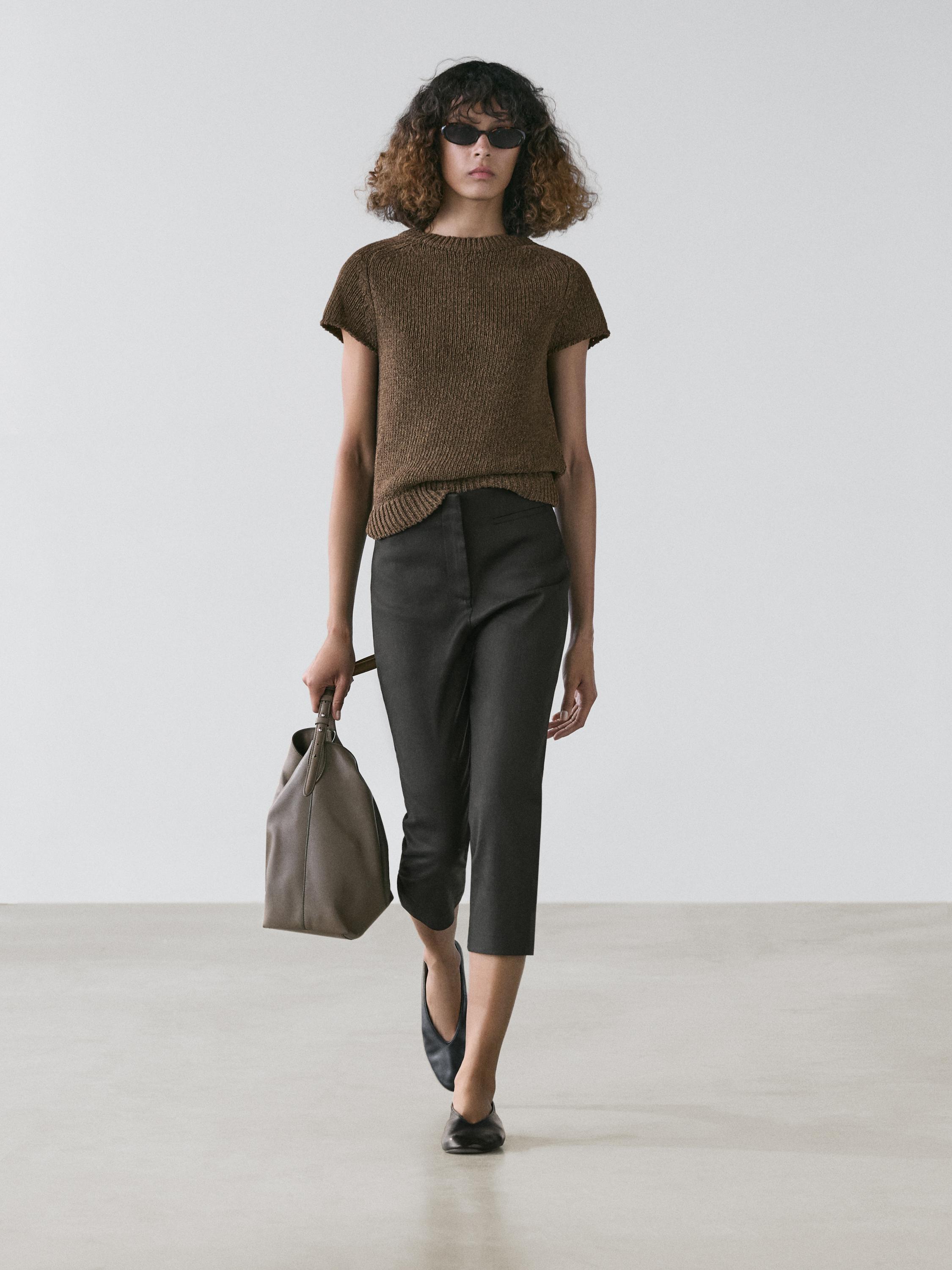Linen blend capris Black Trousers | Massimo Dutti Linen blend capris Black Trousers | Massimo Dutti