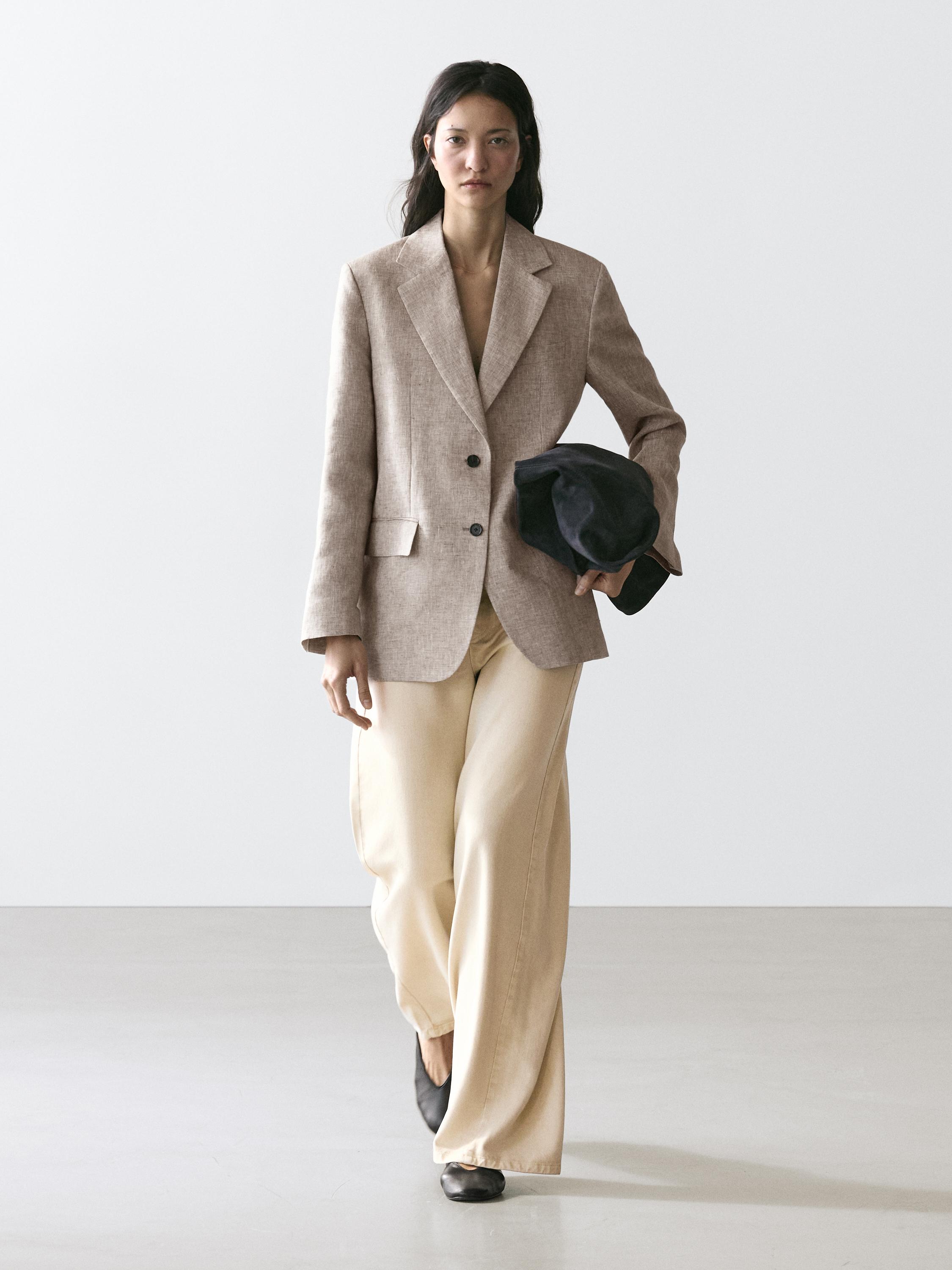 100% linen suit blazer — BEIGE