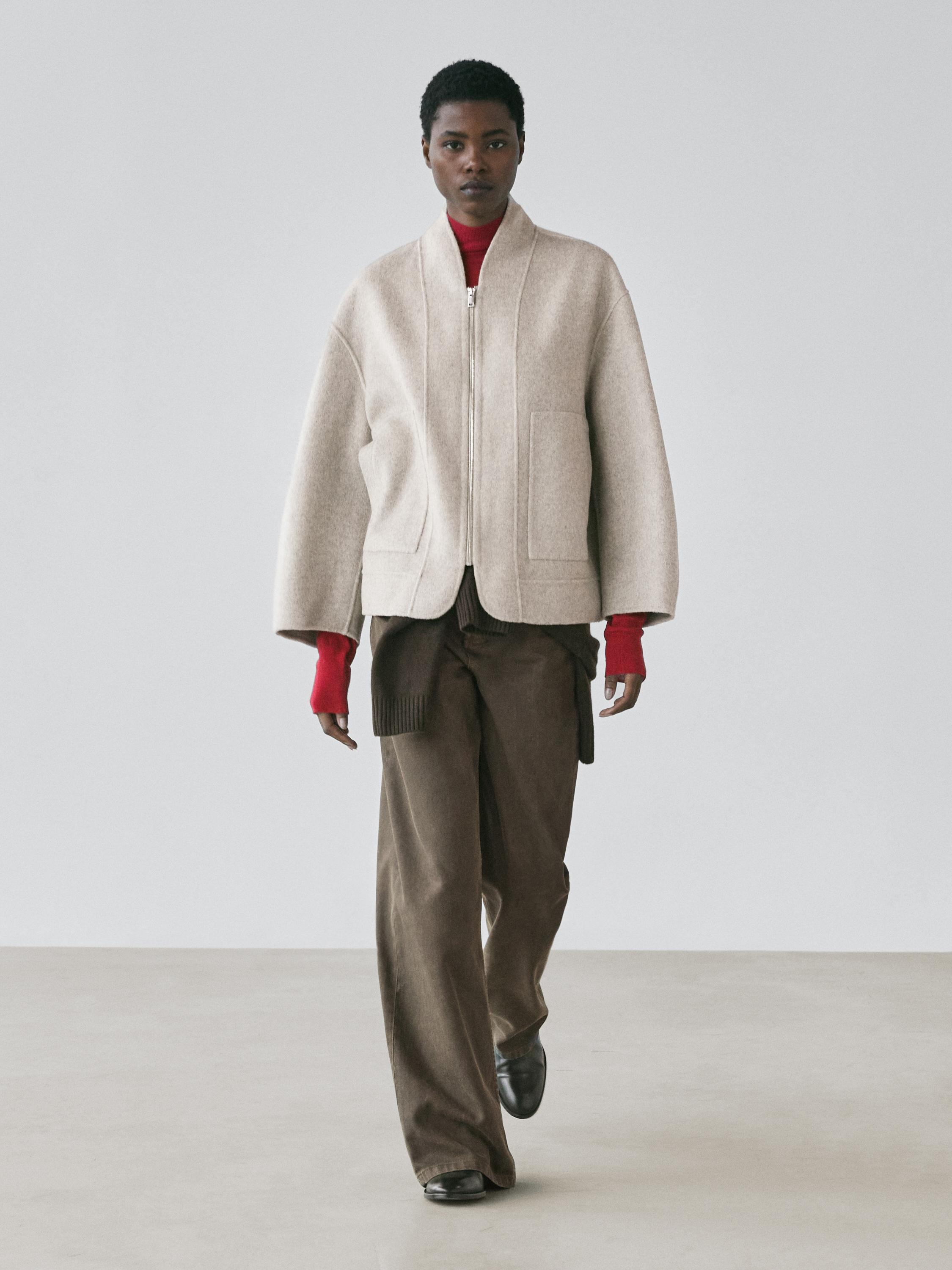 Wool blend zip-up coat