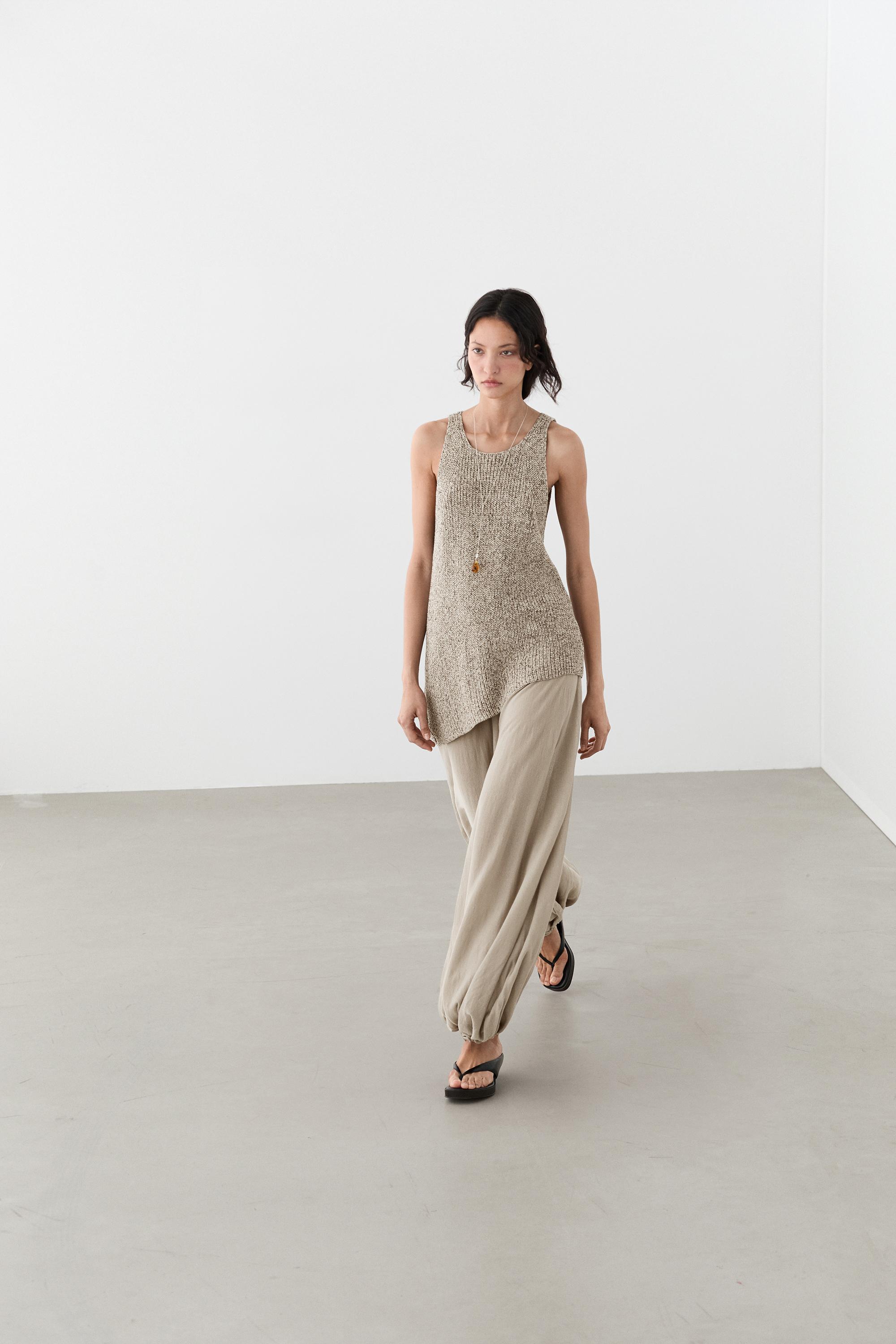 Sarouel trousers with wide waistband — NATURAL GREY