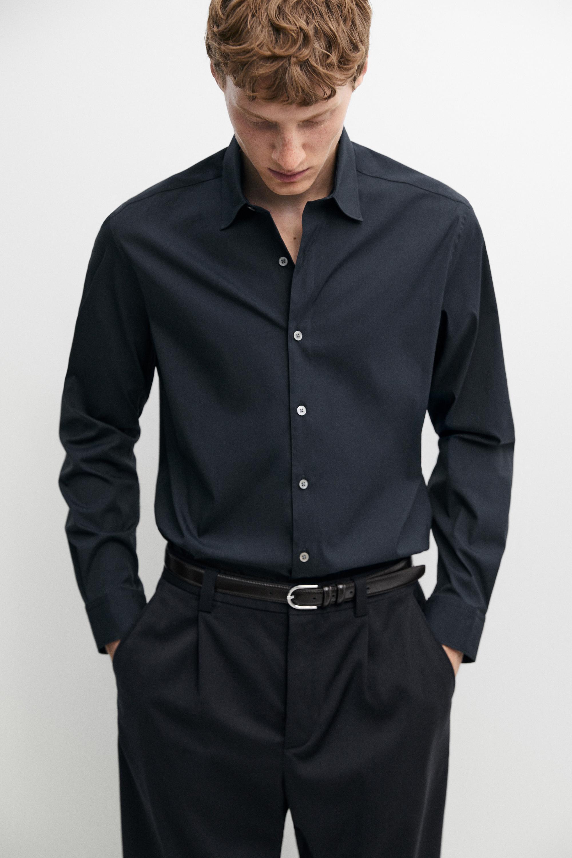 Slim fit stretch shirt — NAVY BLUE