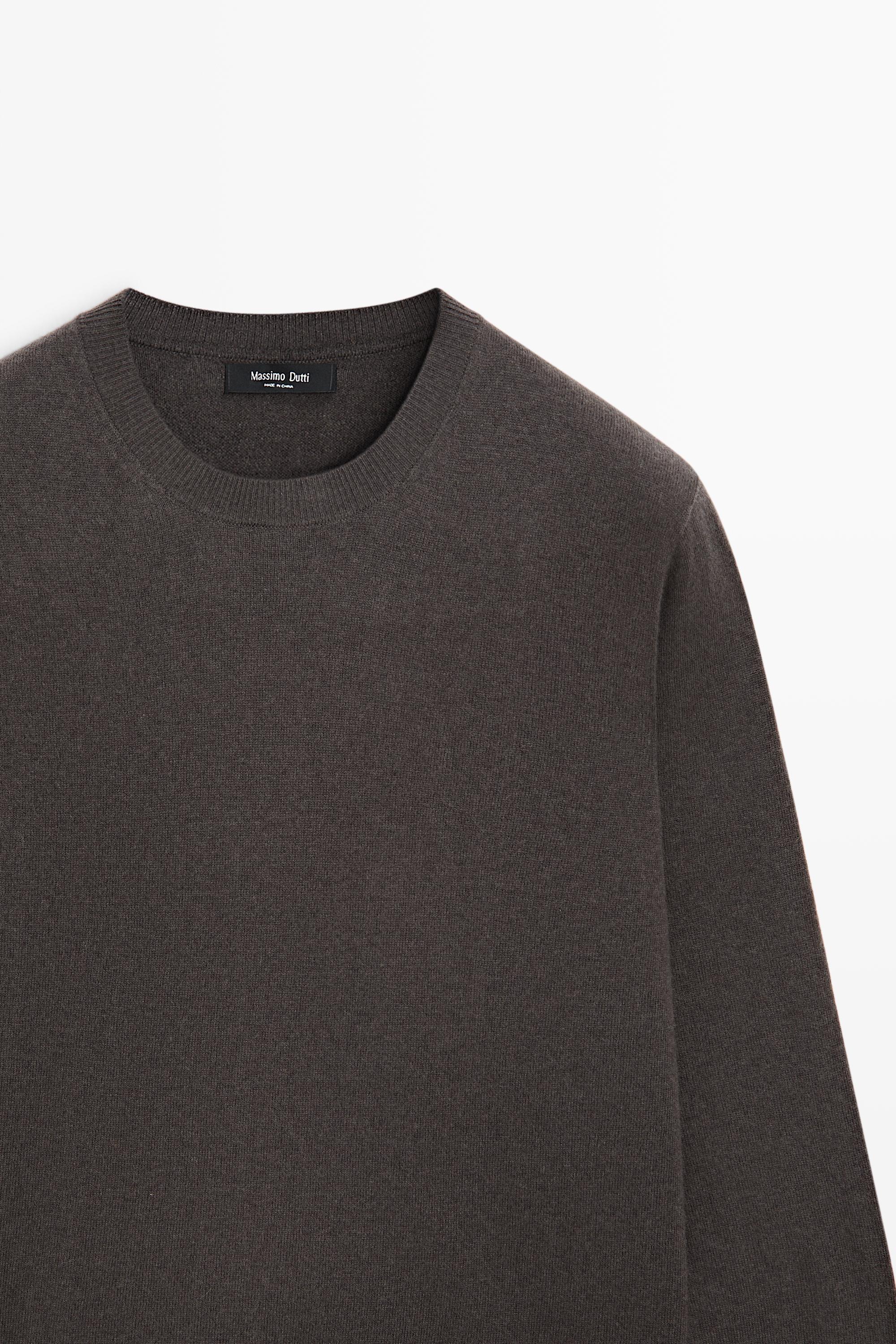 Wool blend round neck knit sweater — BROWN