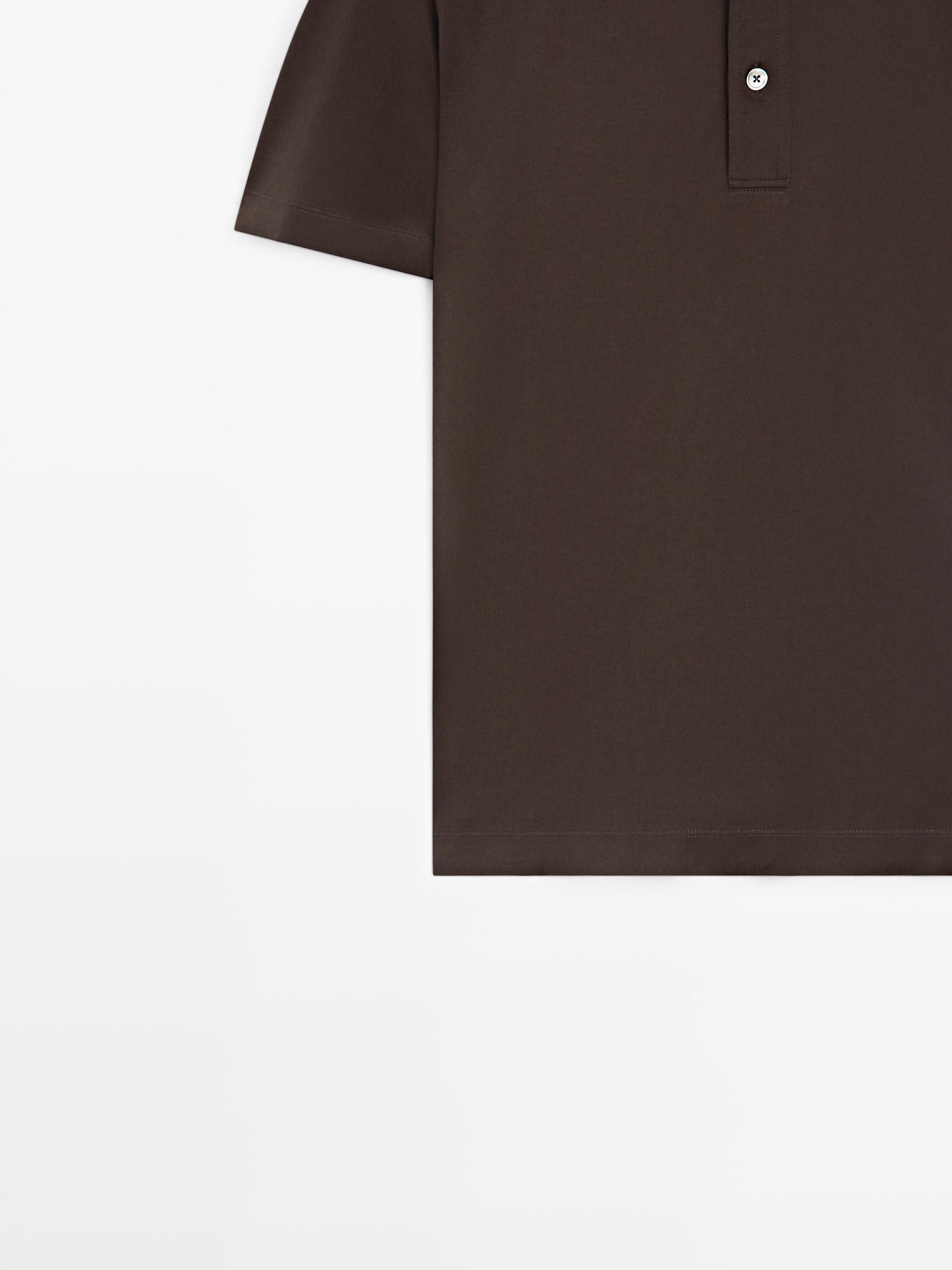 Cotton blend short sleeve polo shirt — Chocolate