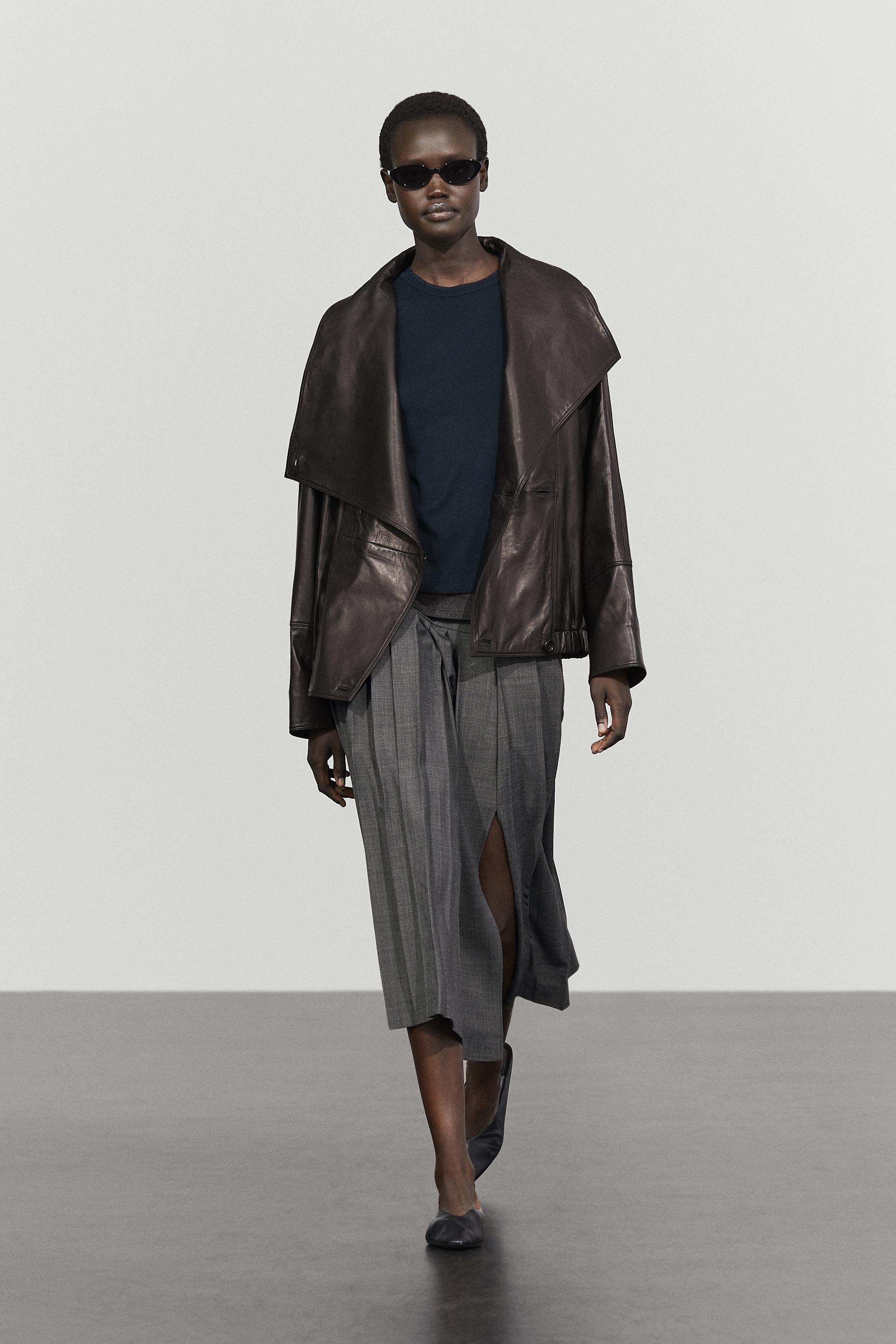 Pleated wool-blend midi skirt