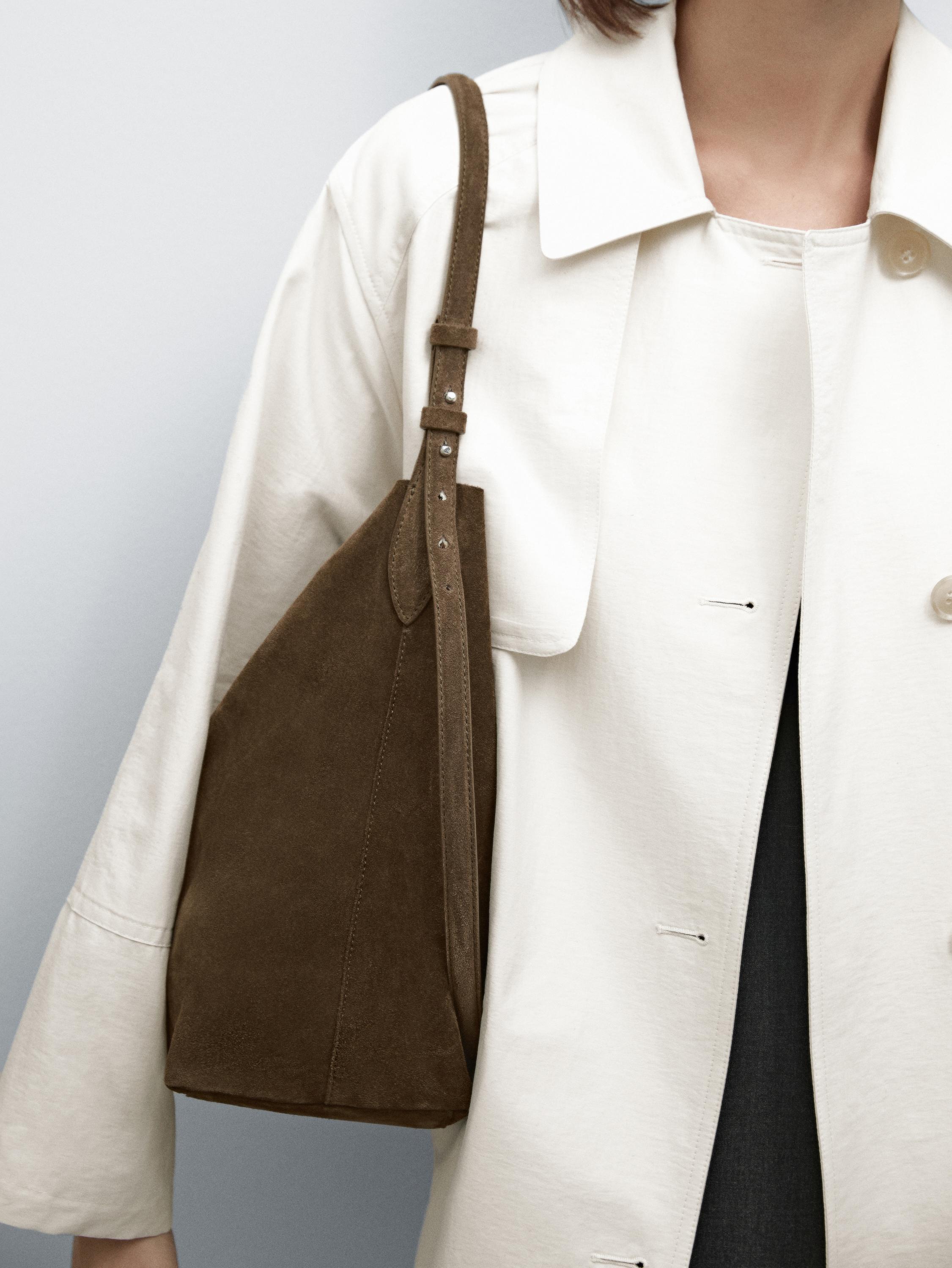 Split suede leather bucket bag