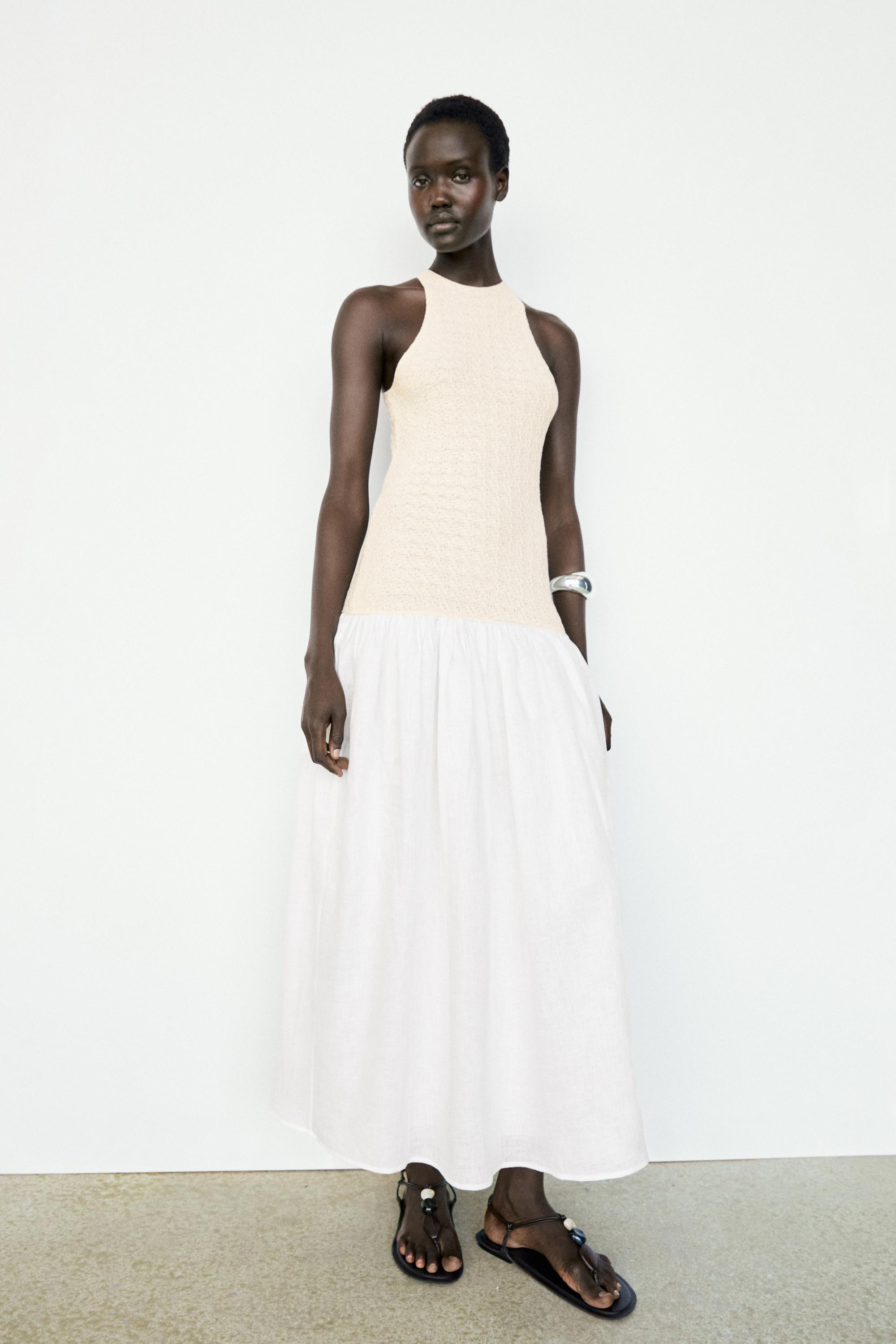 Combined halter midi dress — CREAM