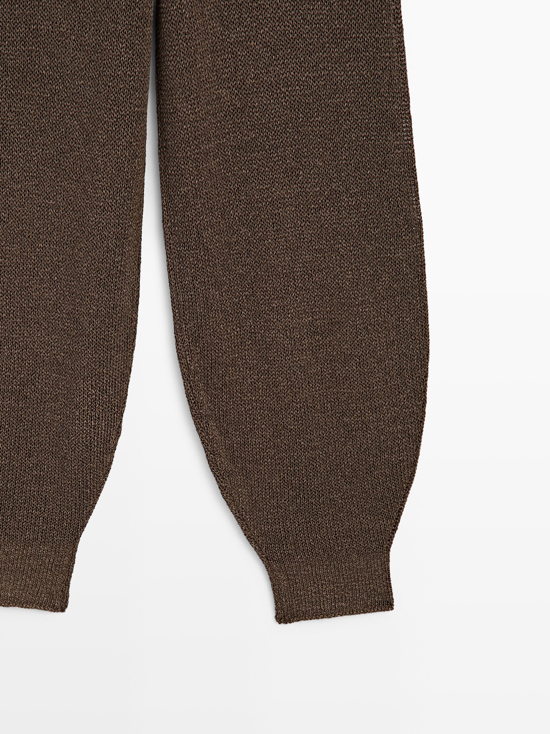 Total look balloon fit knit trousers — BROWN