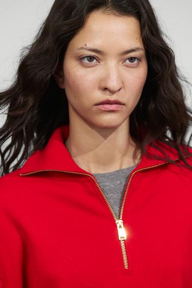 Cotton knit polo sweater with quarter-zip collar — RED 5