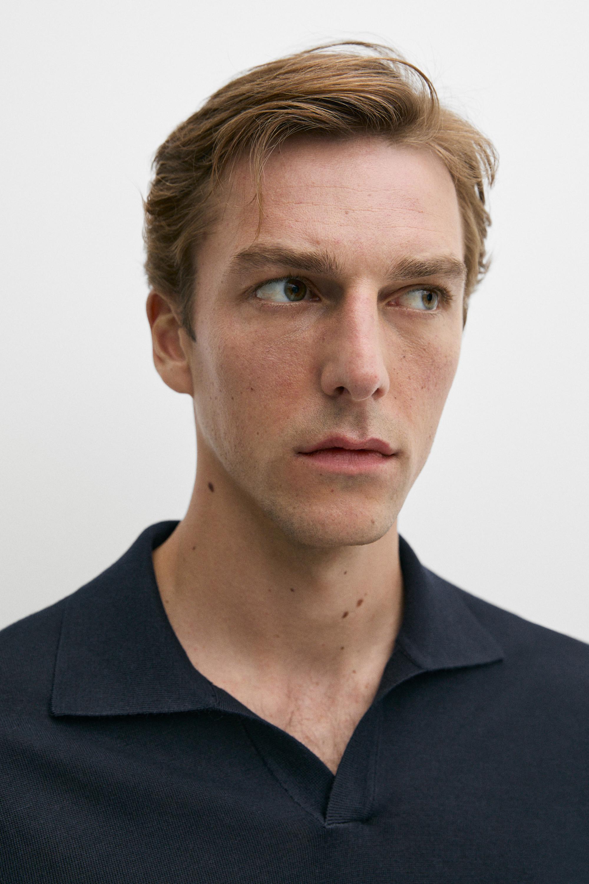 100% merino wool knit polo sweater — NAVY BLUE