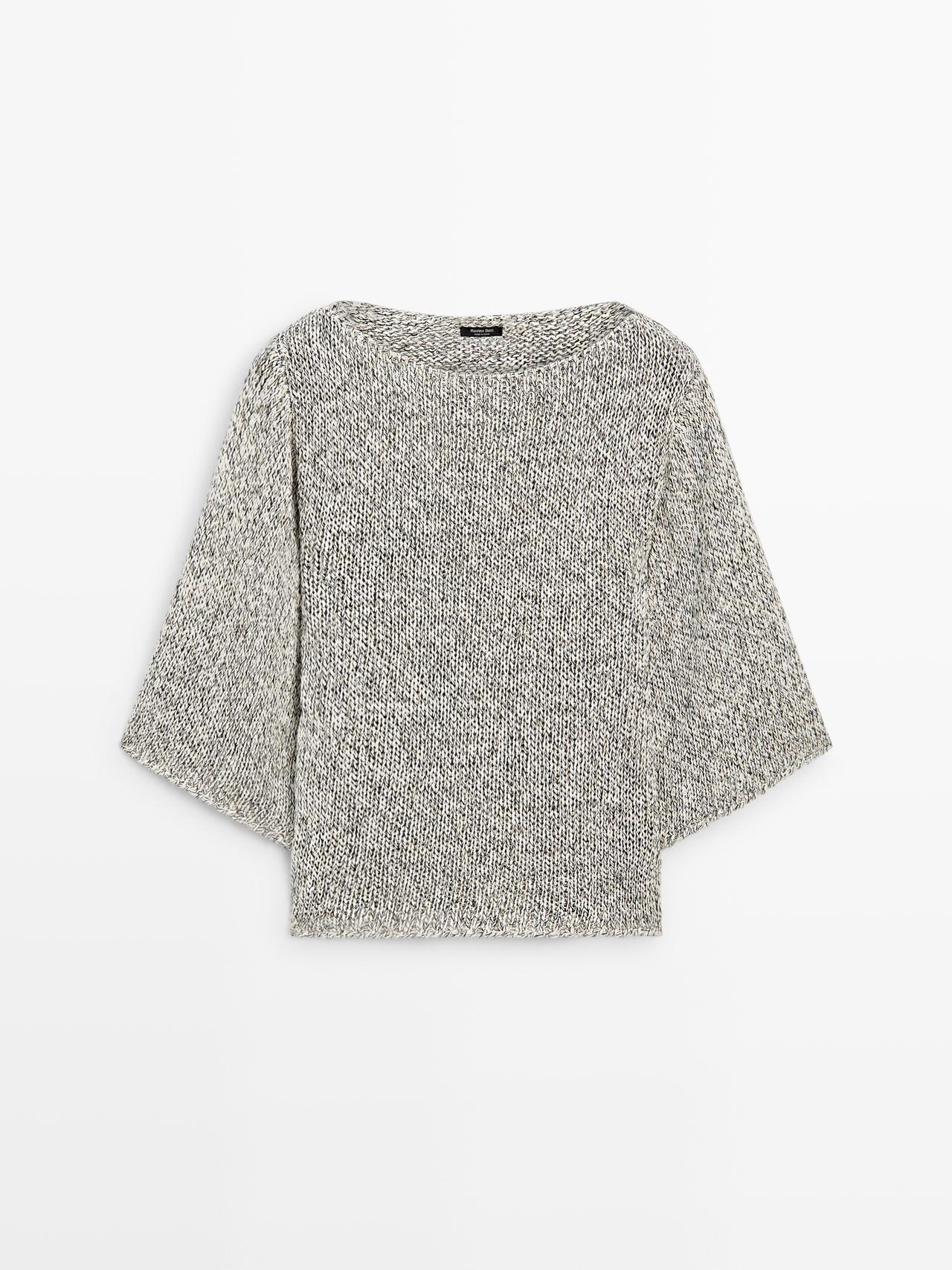 Massimo Dutti - Dames - Katoenen Tricot Cape Trui Met Cape - Lichtgrijs - S