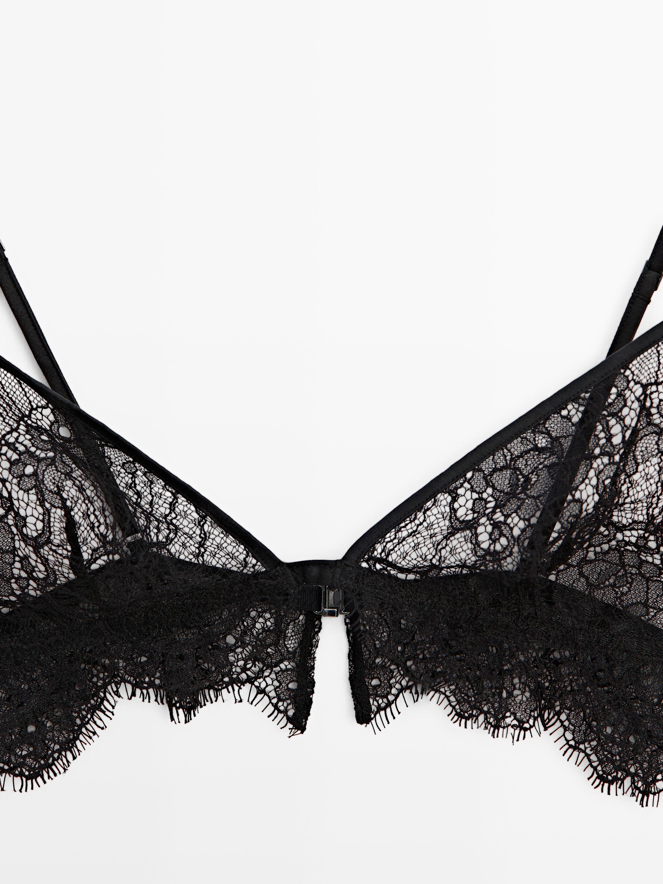 Lace cotton blend bralette — BLACK