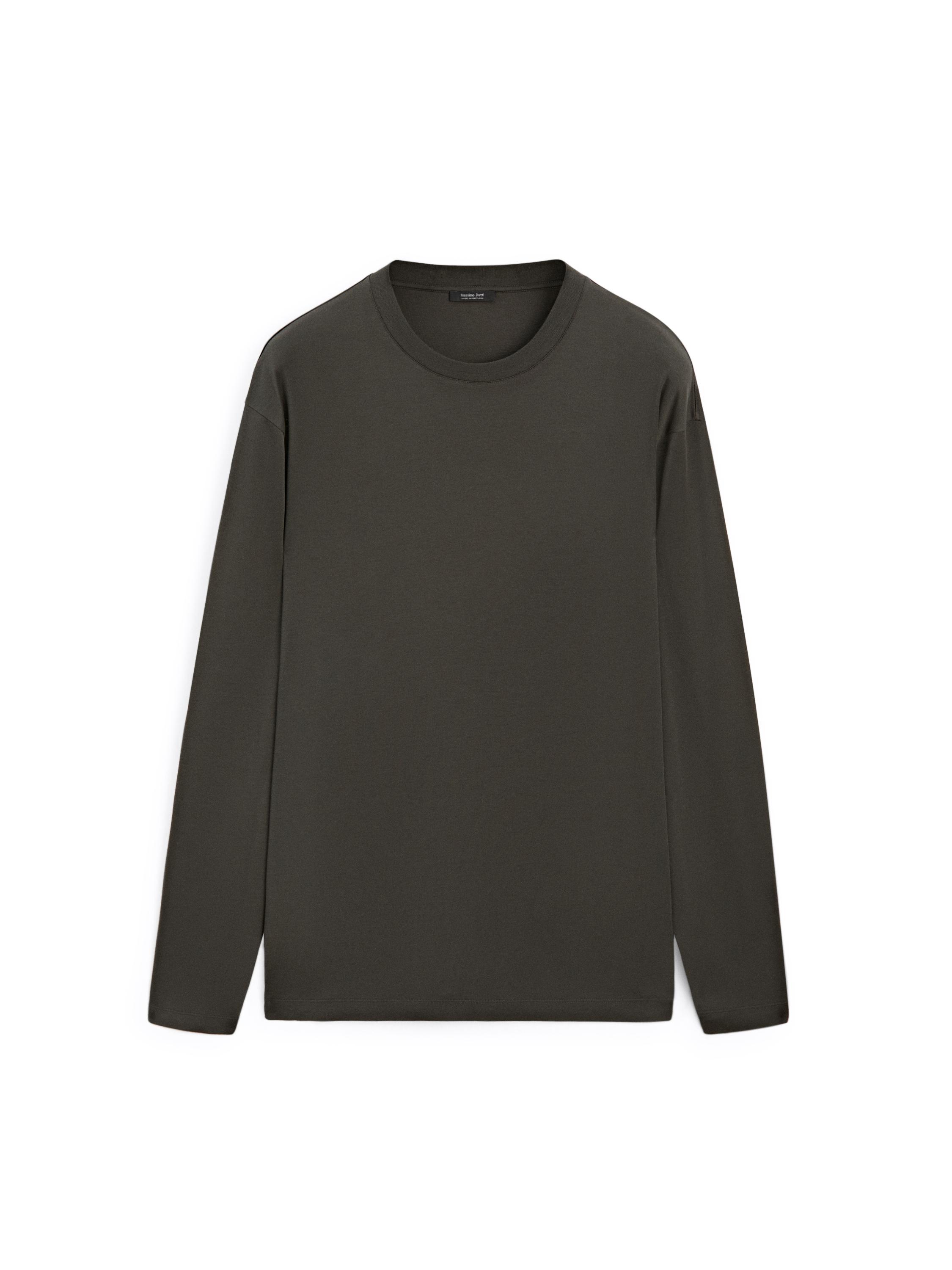 Long sleeve medium weight cotton T-shirt — KHAKI